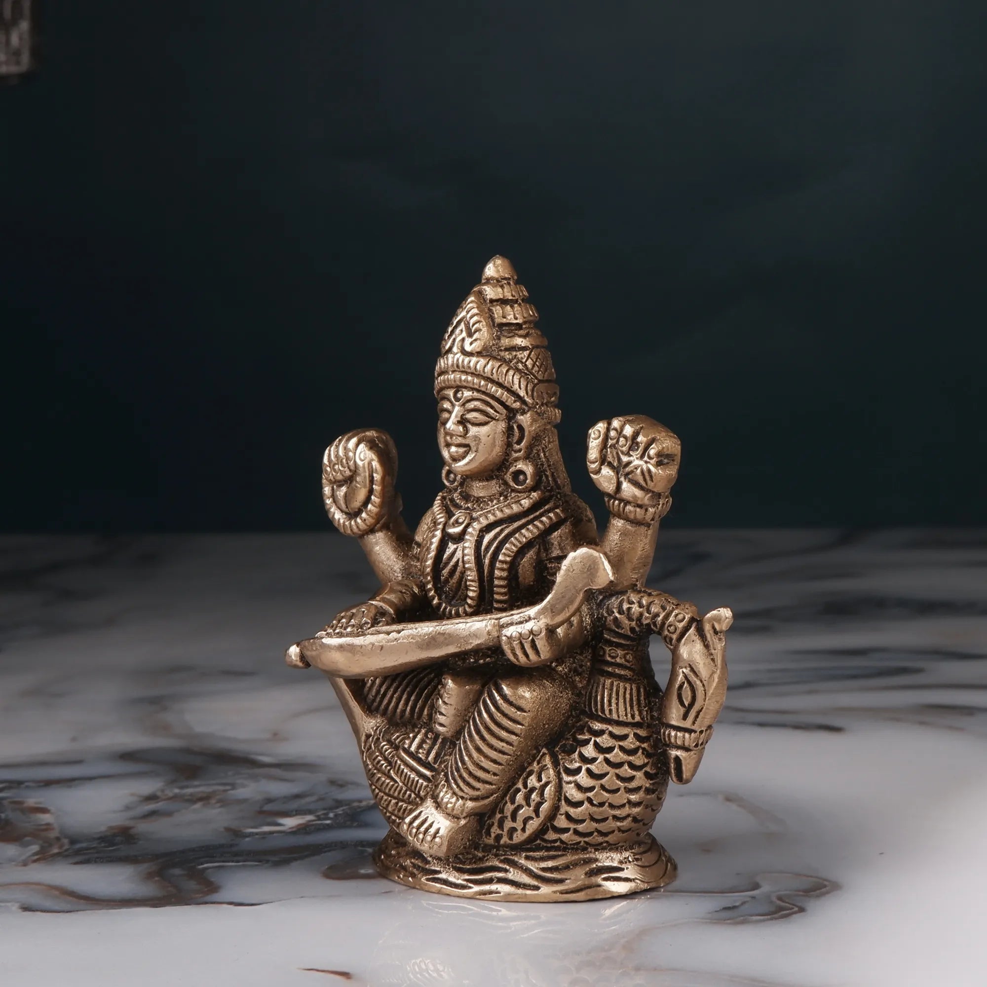 Brass Saraswati Idol(3.9 Inch)