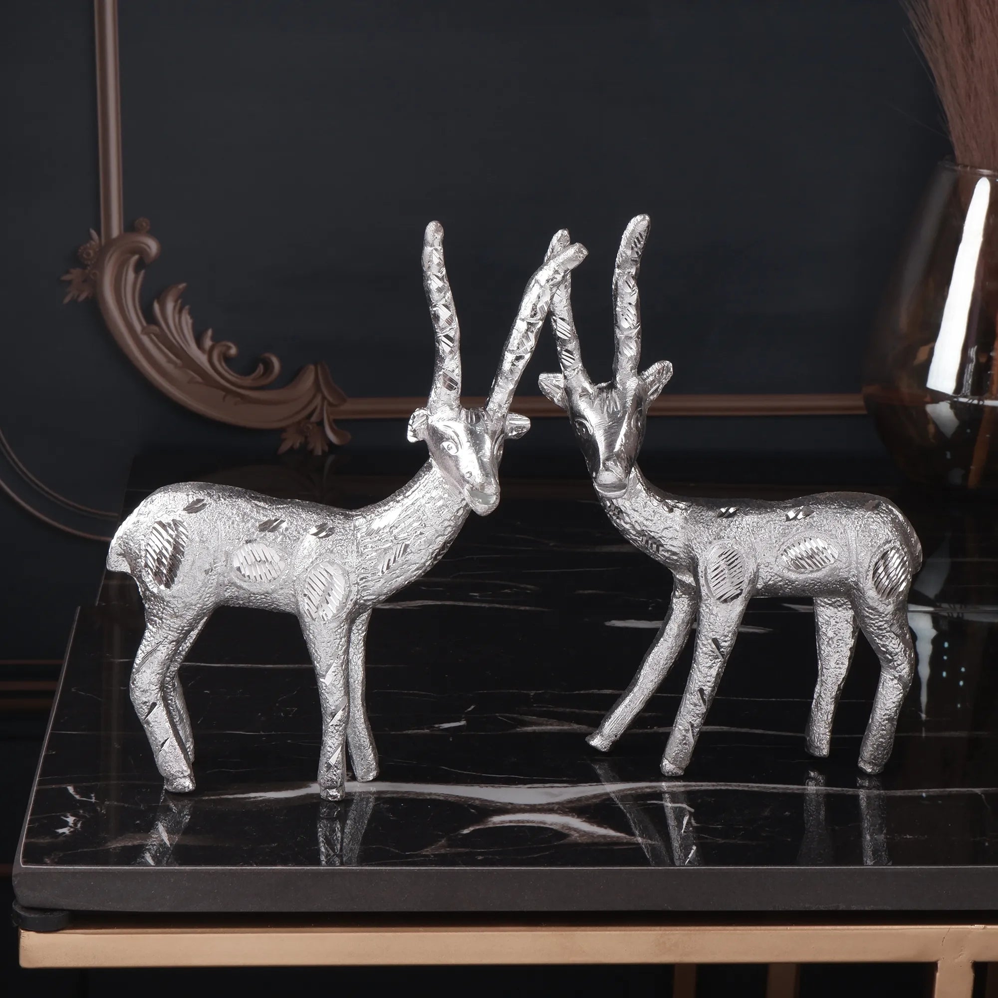 Silver Colour Deer(Hiran) Set (7.4 Inch)