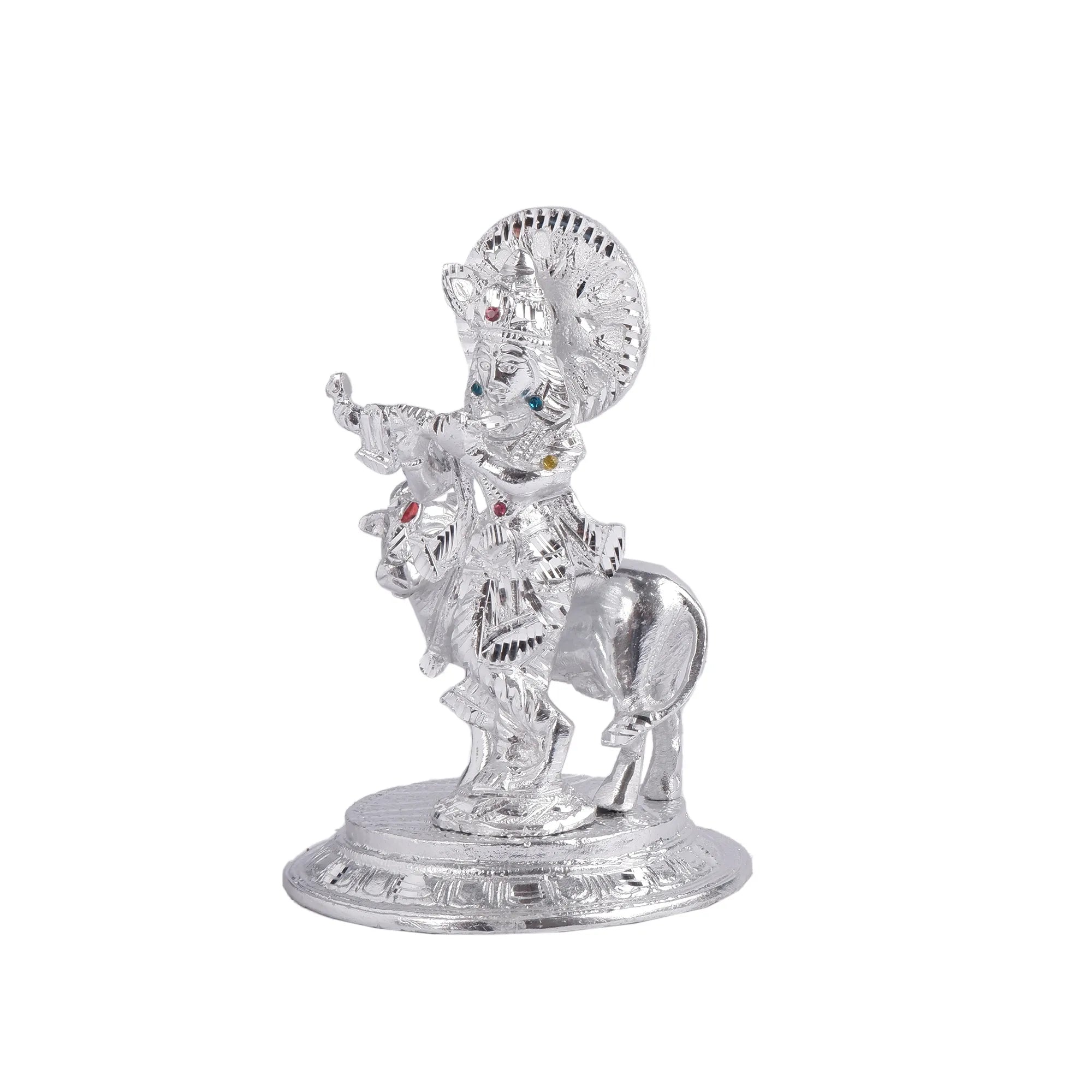 White Metal Gai Krishna Idol (8.2 Inch)