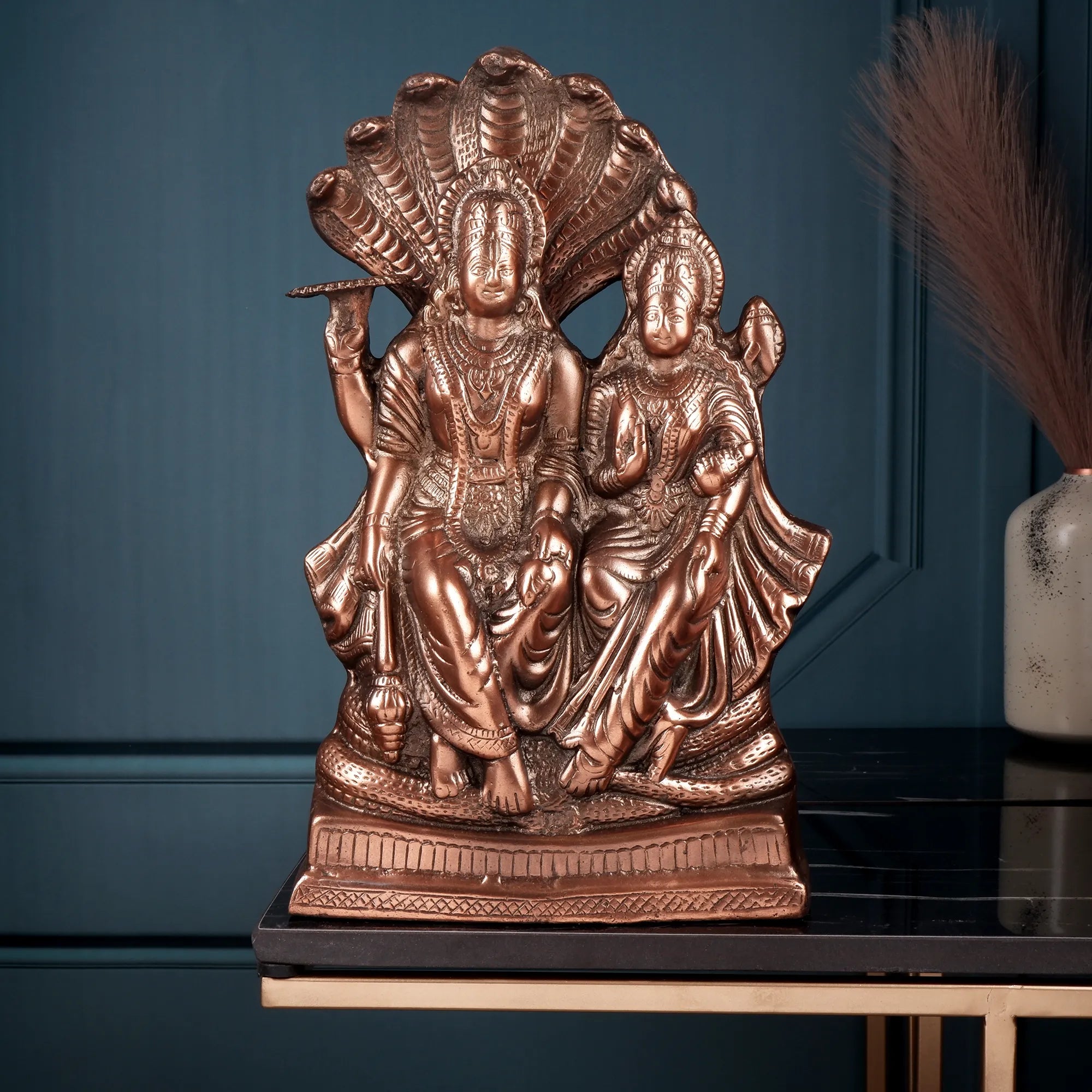 Gun Metal Vishnu Lakshmi ji Idol (13.4 Inch)