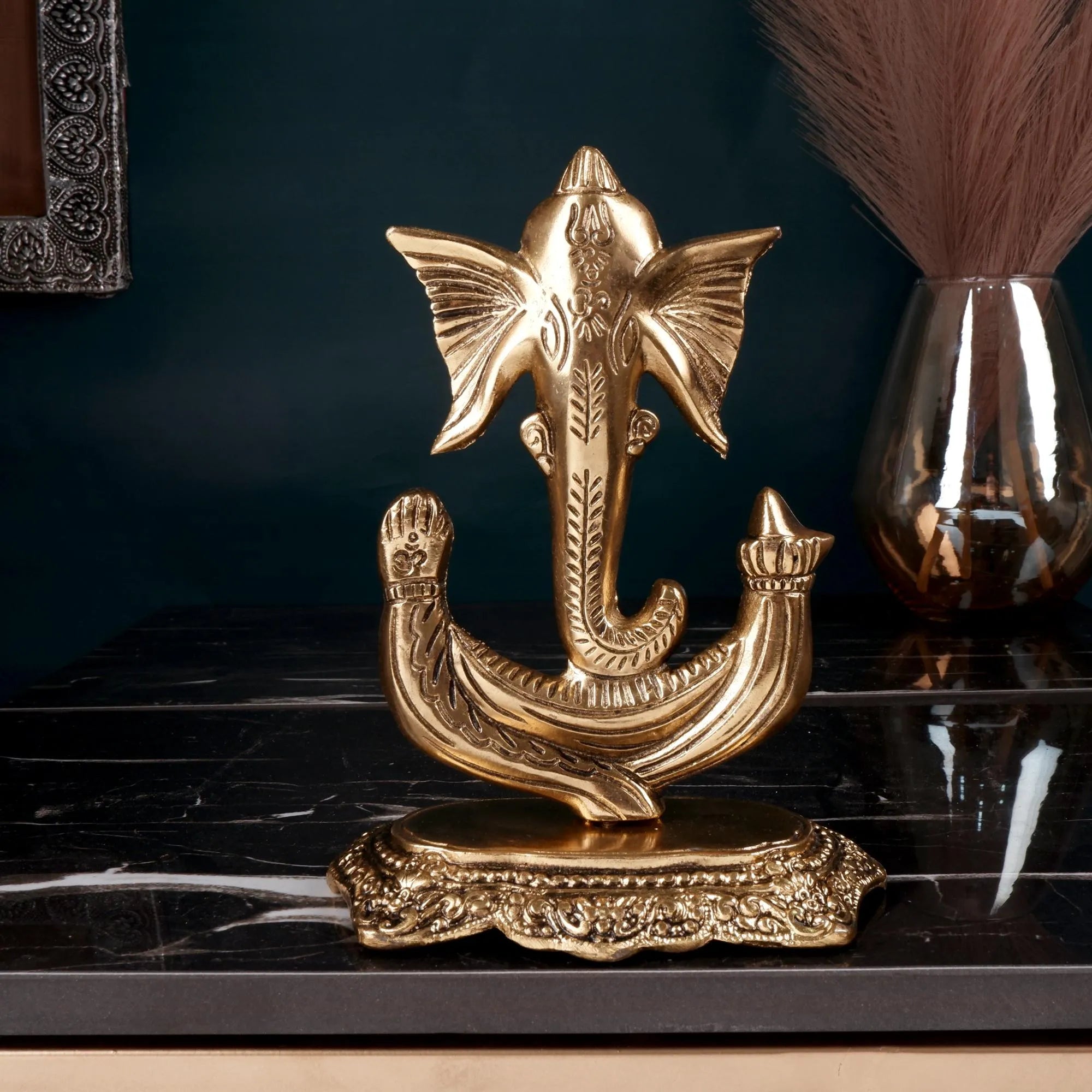 Golden Colour Ganesh Idol German Silver (7.0 Inch)