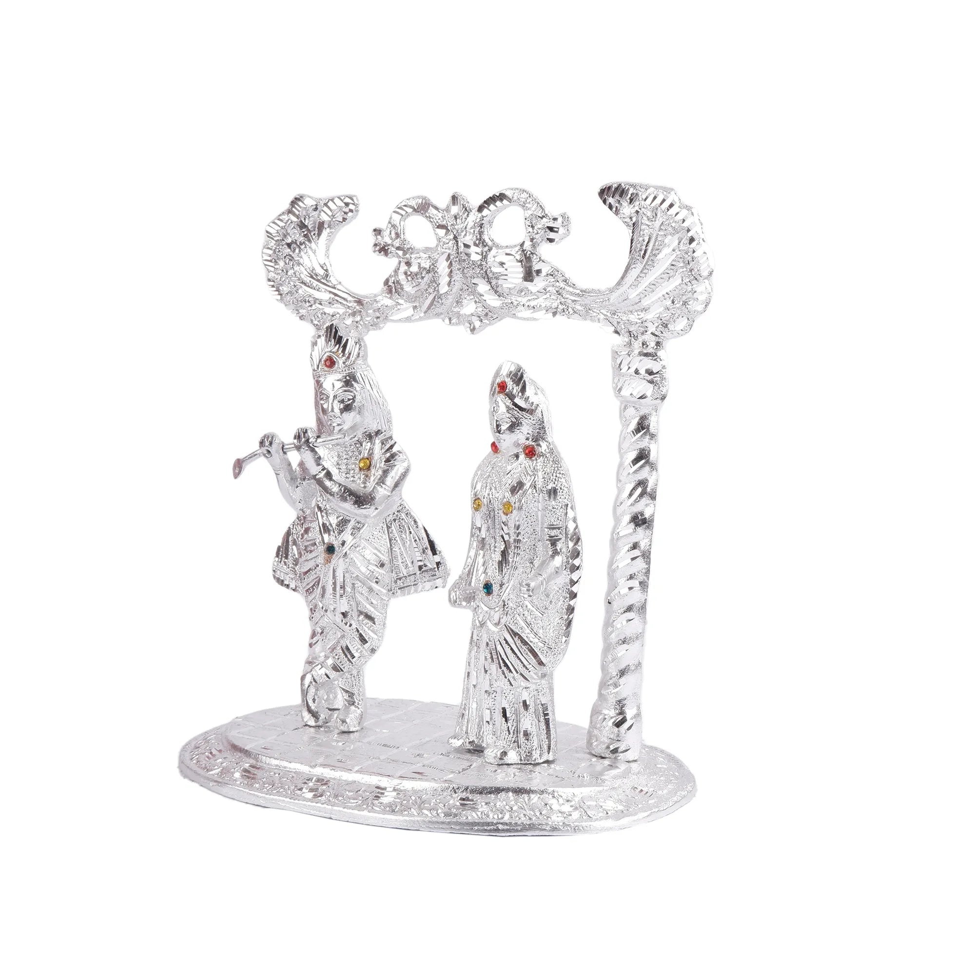 White Metal Radha Krishna Idol (9 Inch)