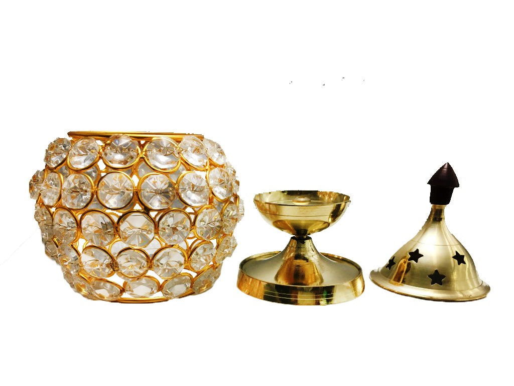 Brass Crystal Diya Matki 2 No. (6.6 Inch)