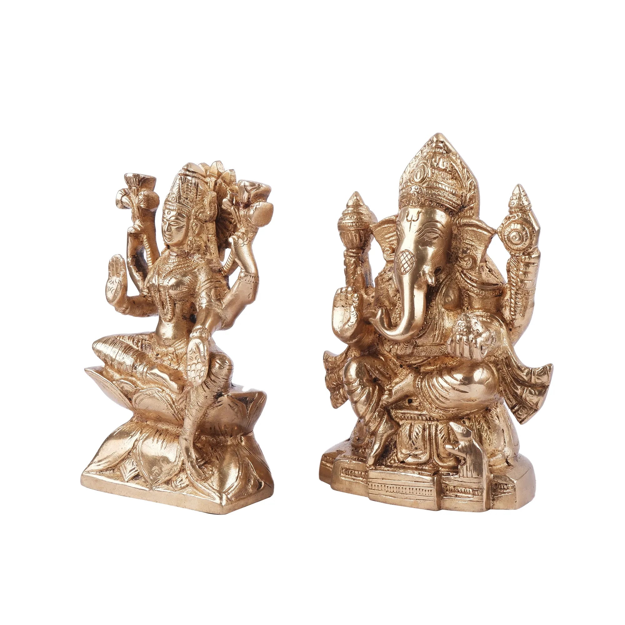 Brass Lakshmi Ganesh Idol (5.9 Inch)