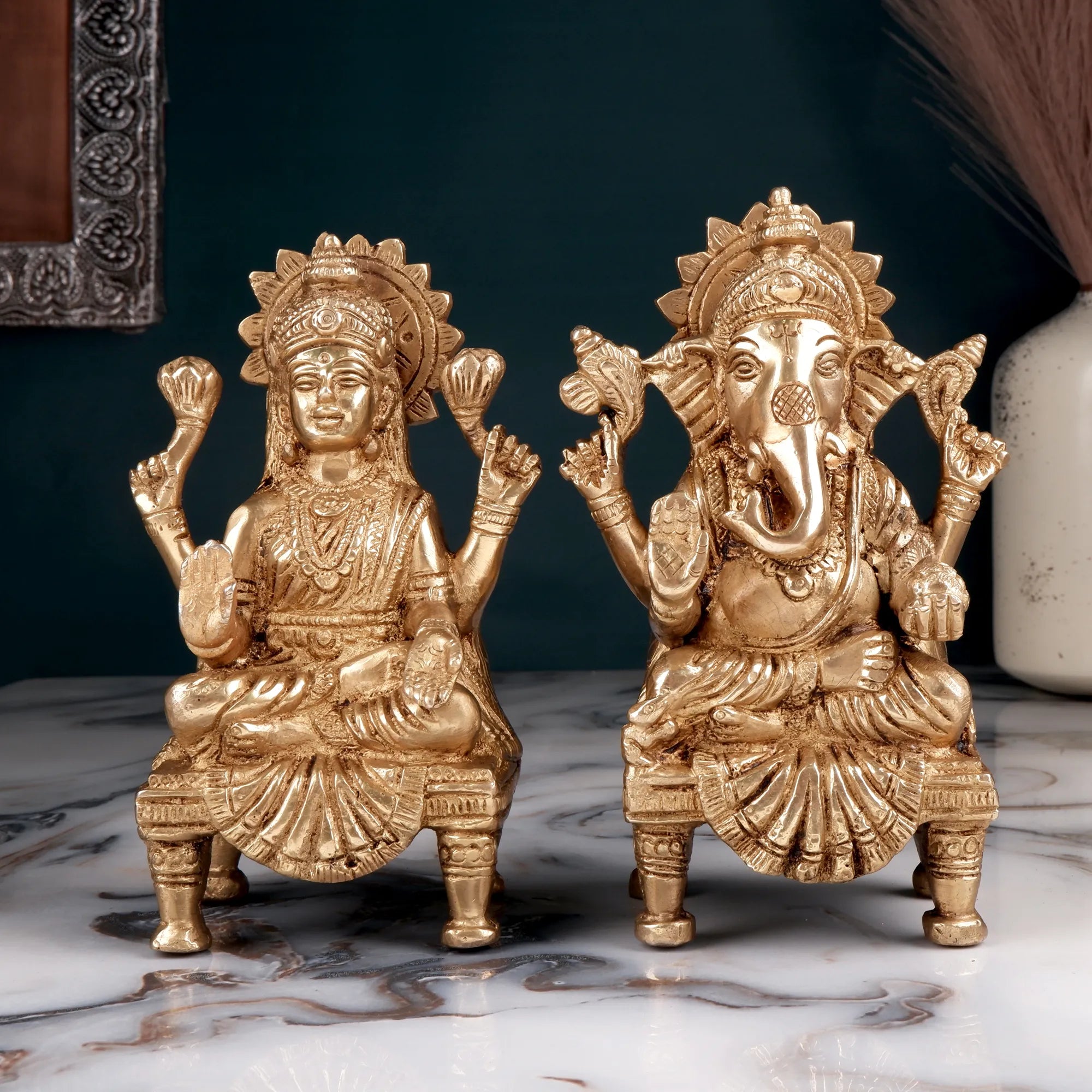 Brass Lakshmi Ganesh Set Idol (6.2 Inch)