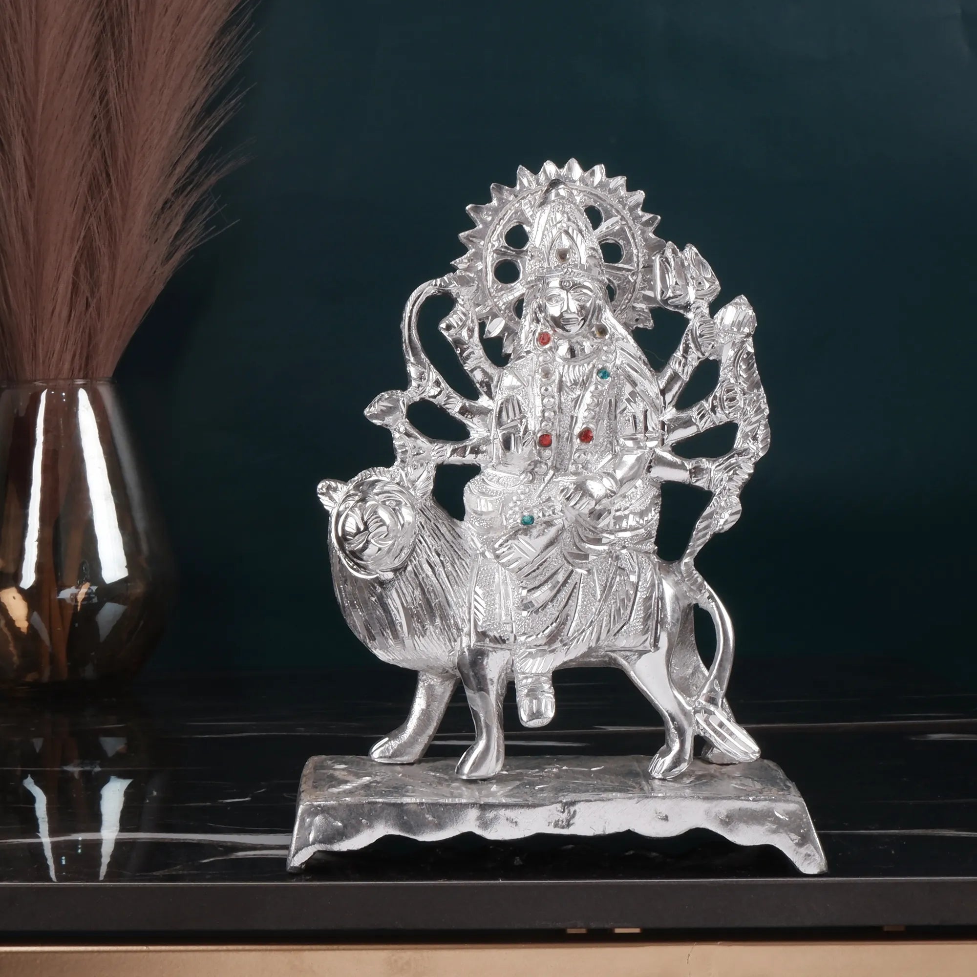 White Metal Durga Idol (8.6 Inch)