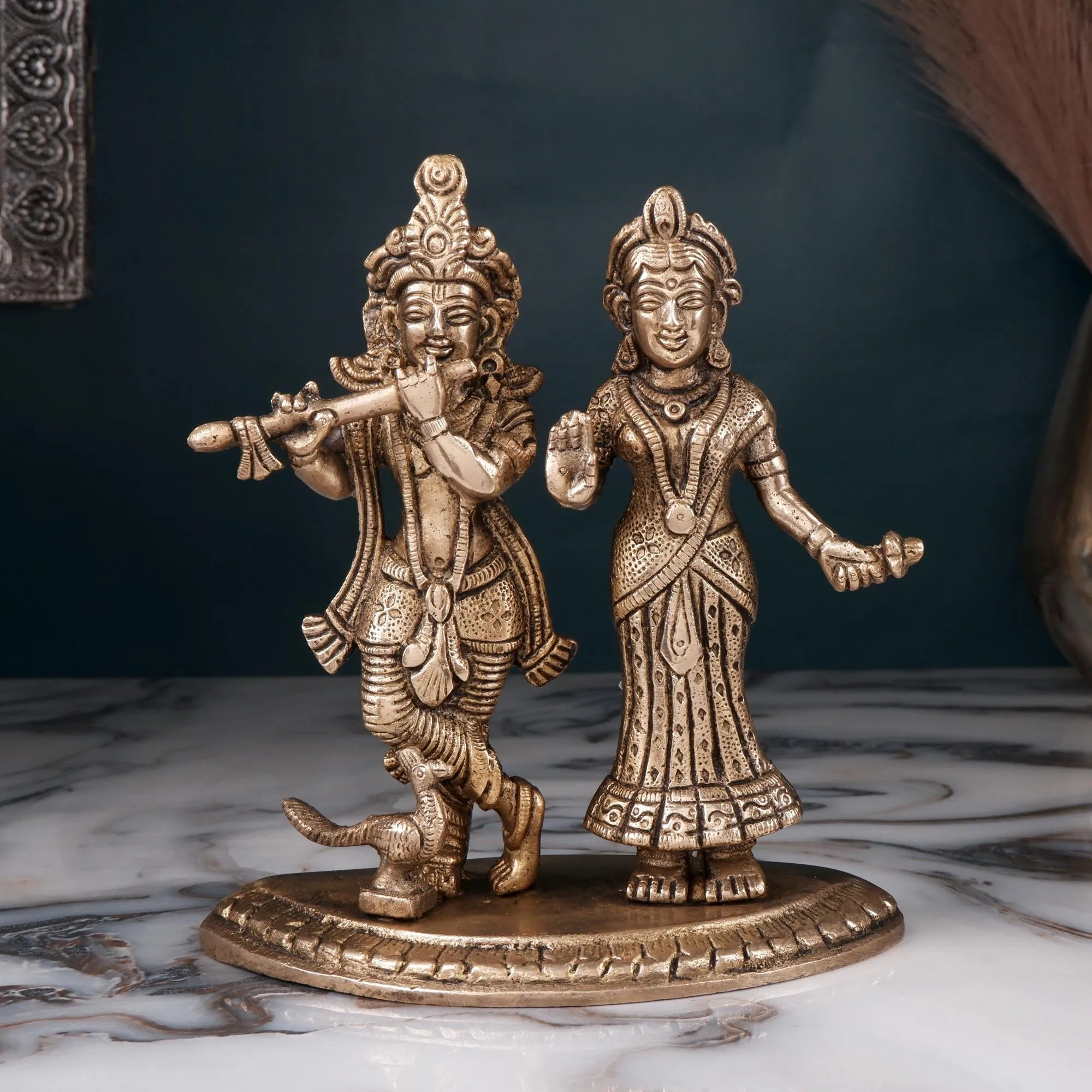 Brass Radha Krishna Idol (6.6 Inch)