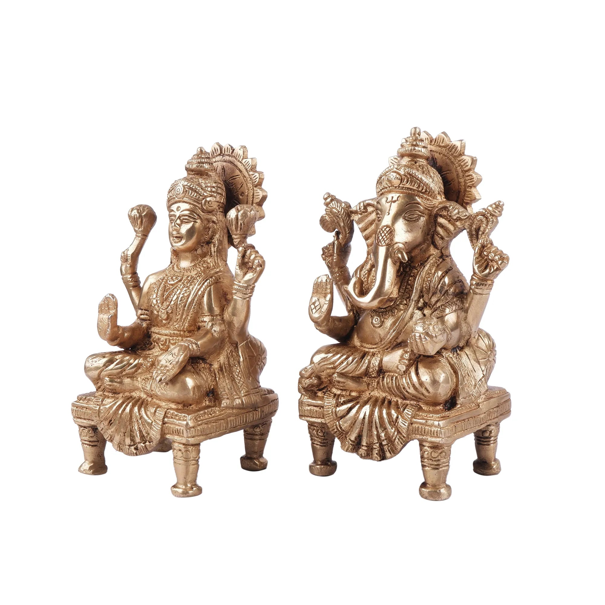 Brass Lakshmi Ganesh Set Idol (6.2 Inch)