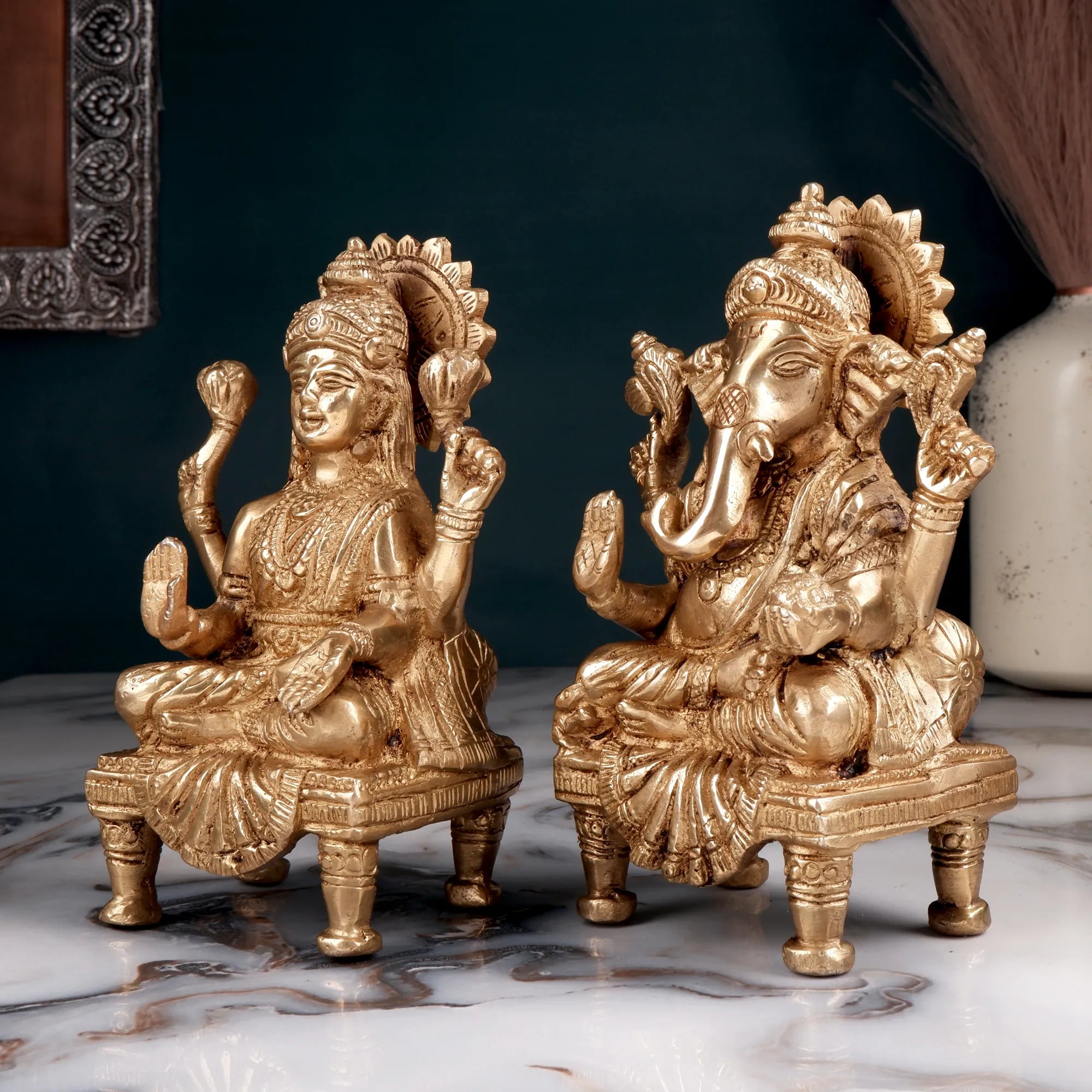 Brass Lakshmi Ganesh Set Idol (6.2 Inch)