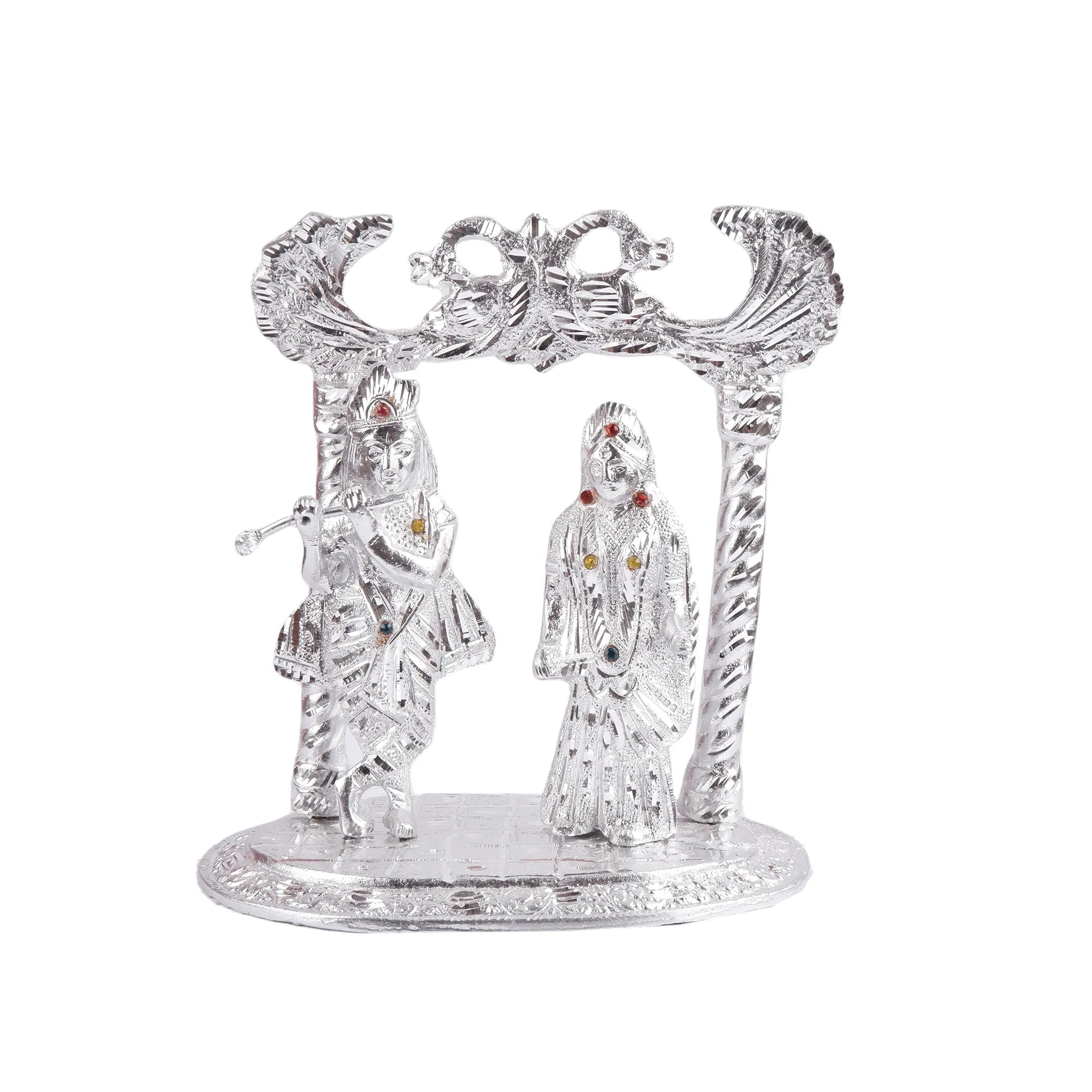 White Metal Radha Krishna Idol (9 Inch)