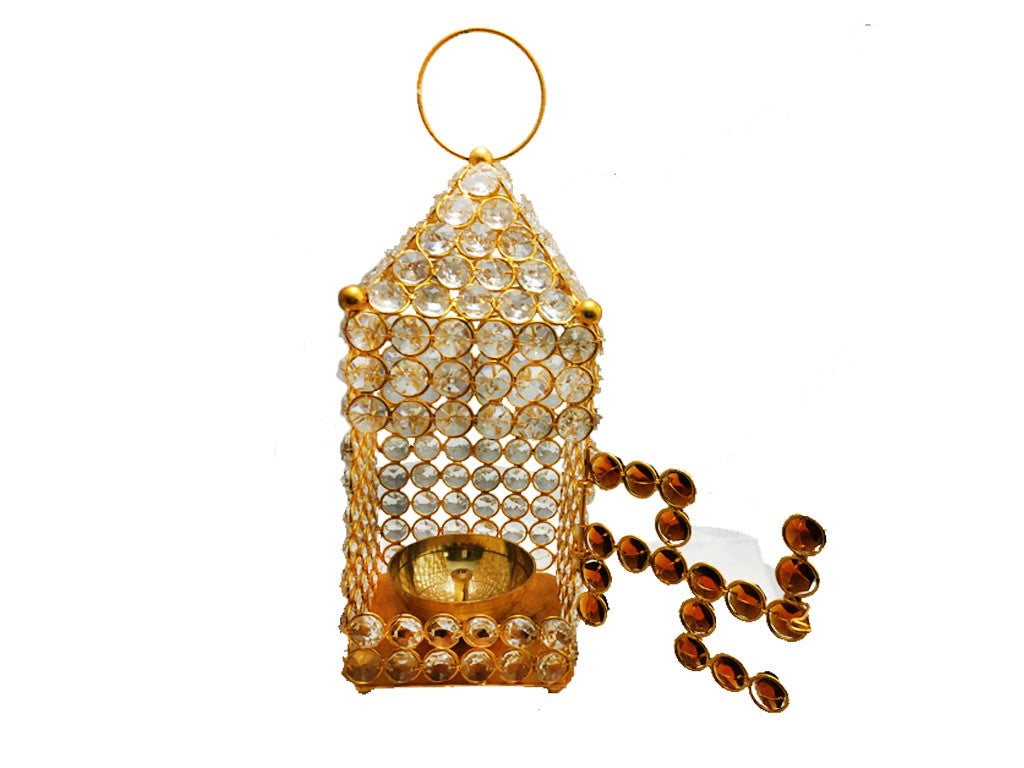 Diya Hanging Crystal Lantern Brass (12.2 Inch)