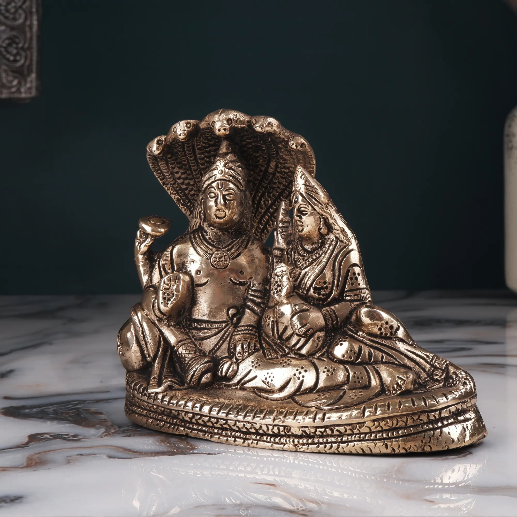 Brass Vishnu Lakshmi Idol(4.7 Inch)