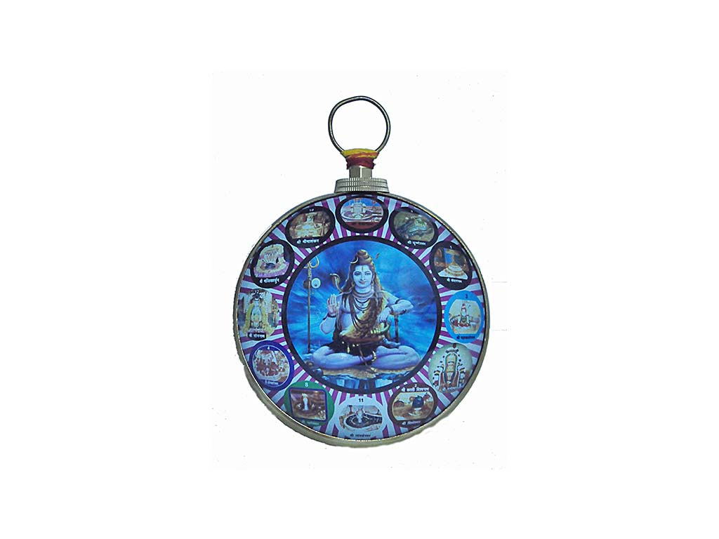 Barah (12) Jyotirling Round Lens Hanging Yantra (2.3 Inch)