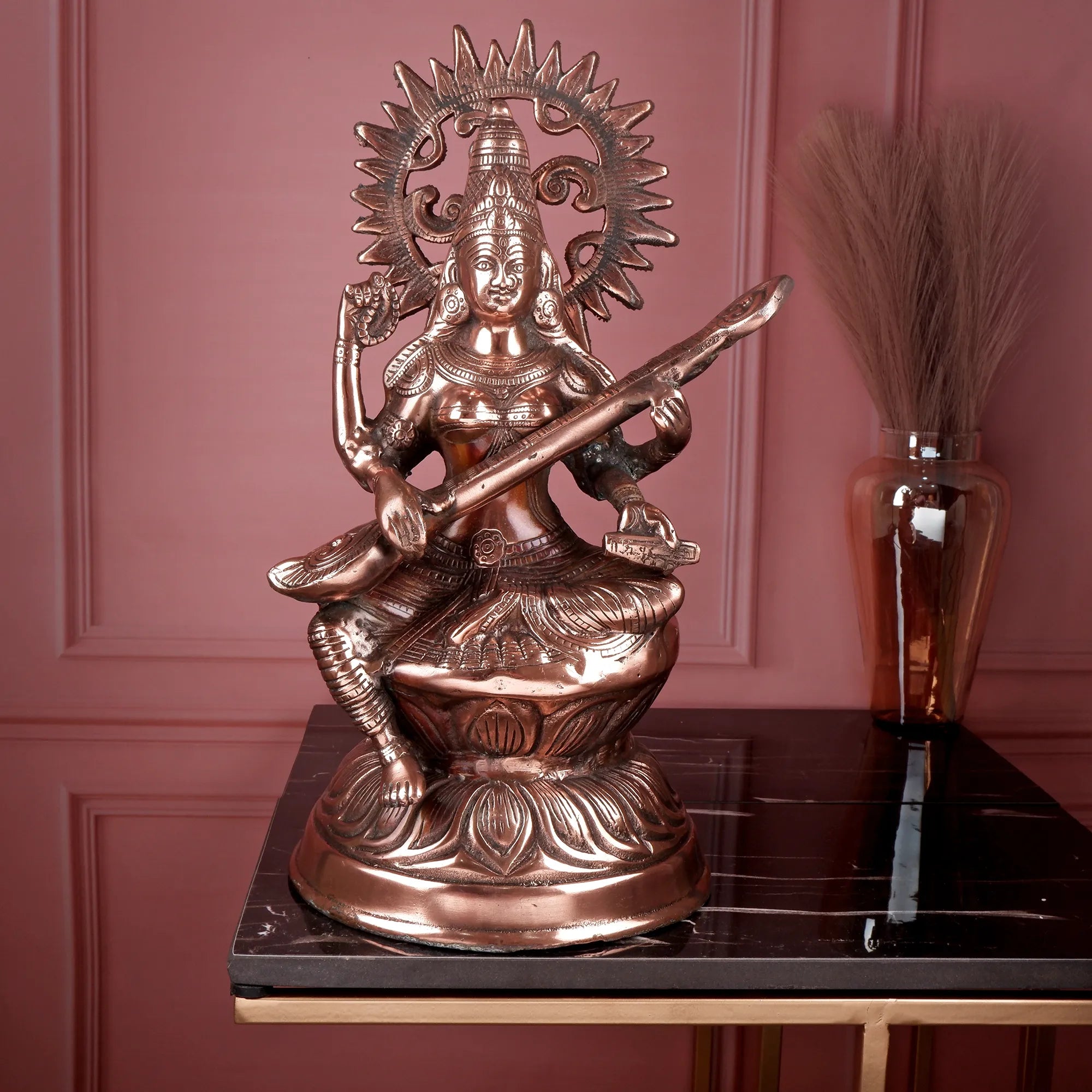 Gun Metal Saraswati Idol (16.5 Inch)