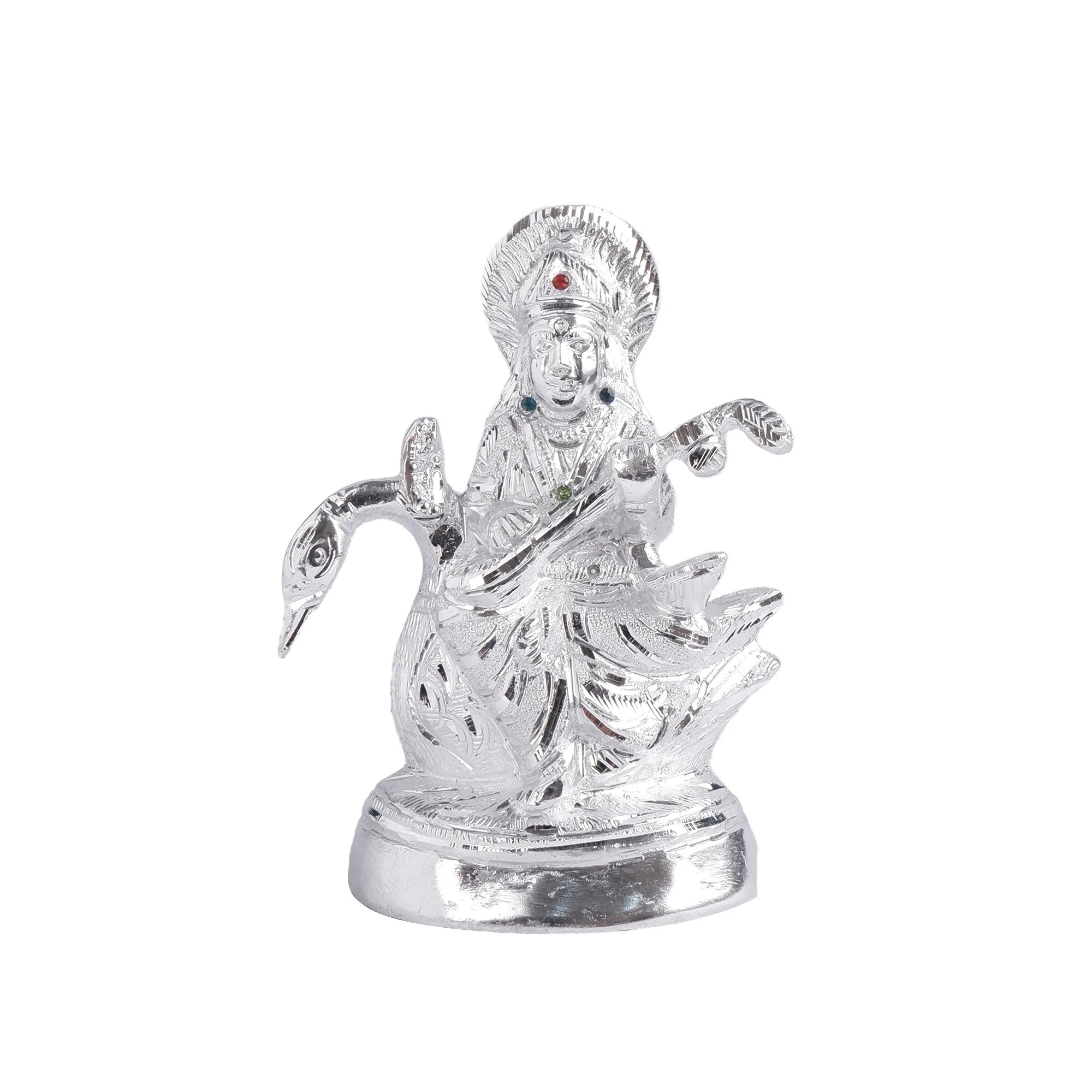 White Metal Saraswati Idol (7.4 Inch)