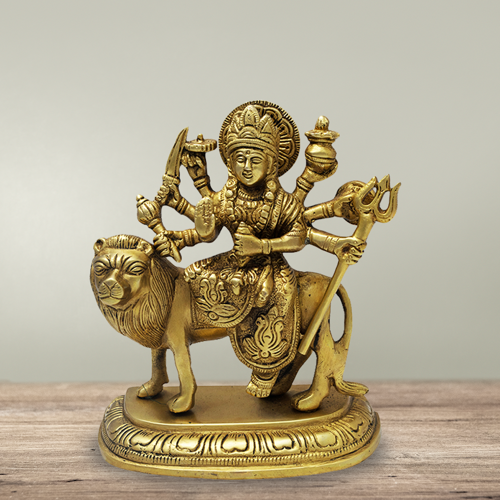 Brass Goddess Durga God Idol (7.4 Inch)