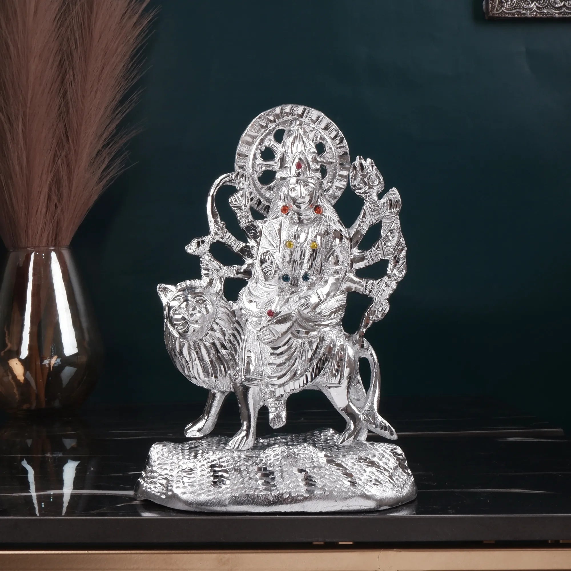 White Metal Mata Durga Idol (9.4 Inch)