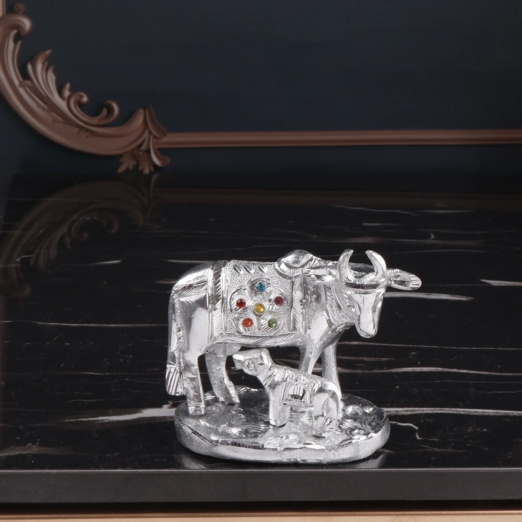 White Metal Gai Bachda(Cow & Calf) (3.5 Inch)