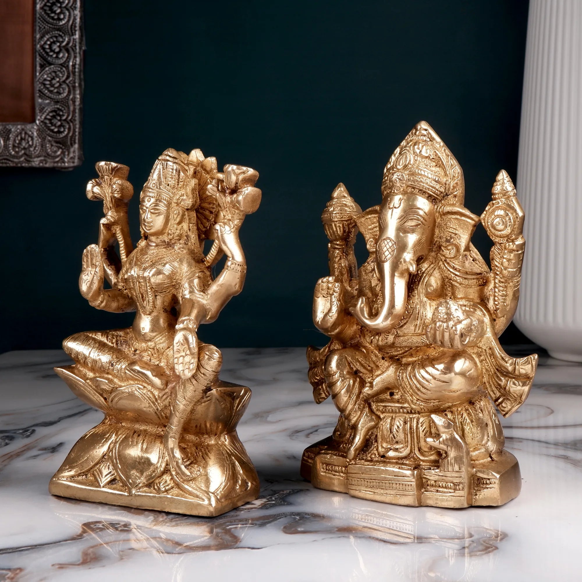 Brass Lakshmi Ganesh Idol (5.9 Inch)