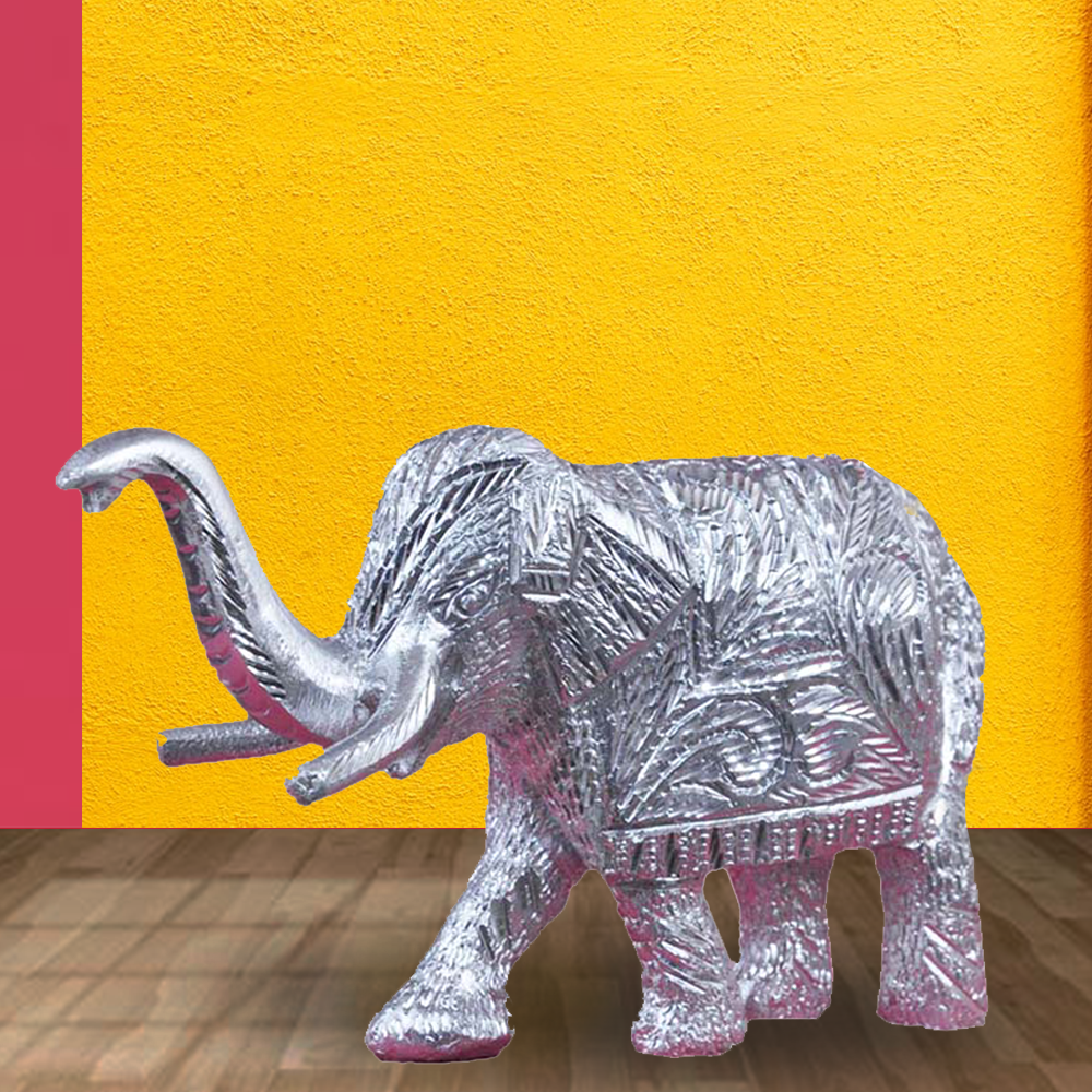 White Metal Elephant Idol (4.7 Inch)