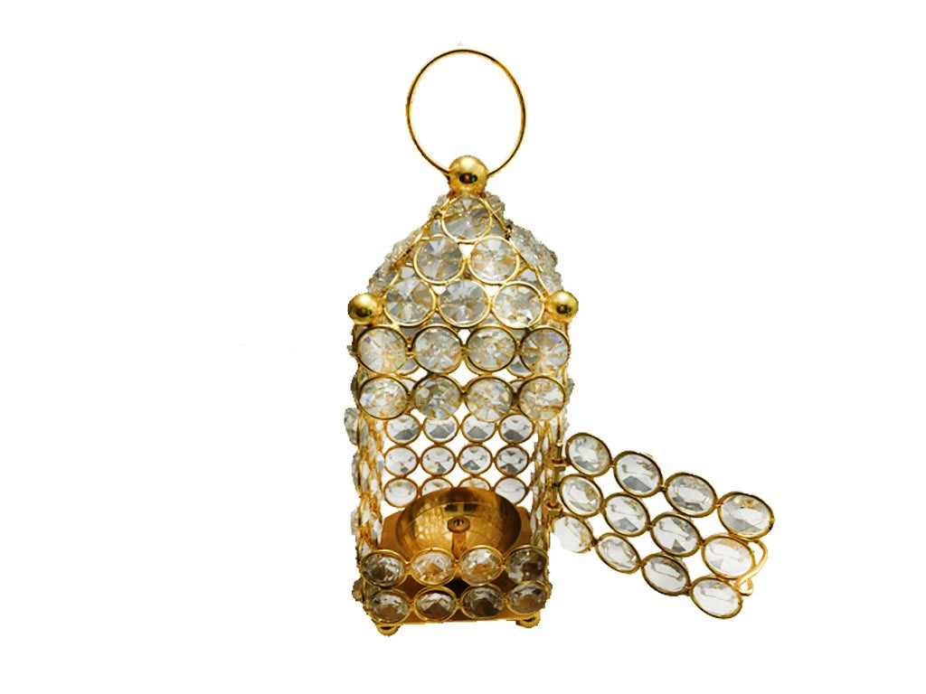 Brass Crystal Lantern Diya (8.2 Inch)