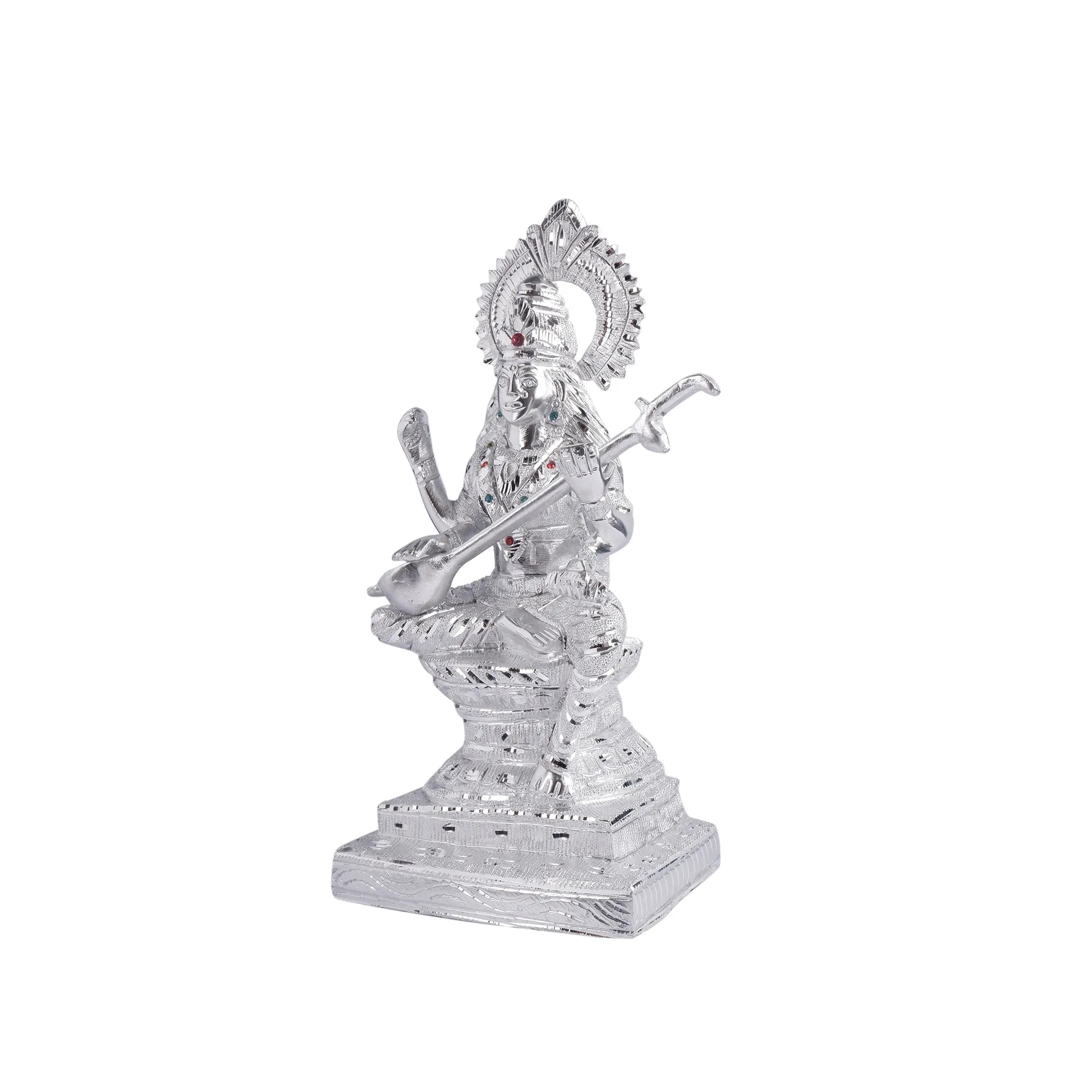 White Metal Saraswati Idol (14.5 Inch)