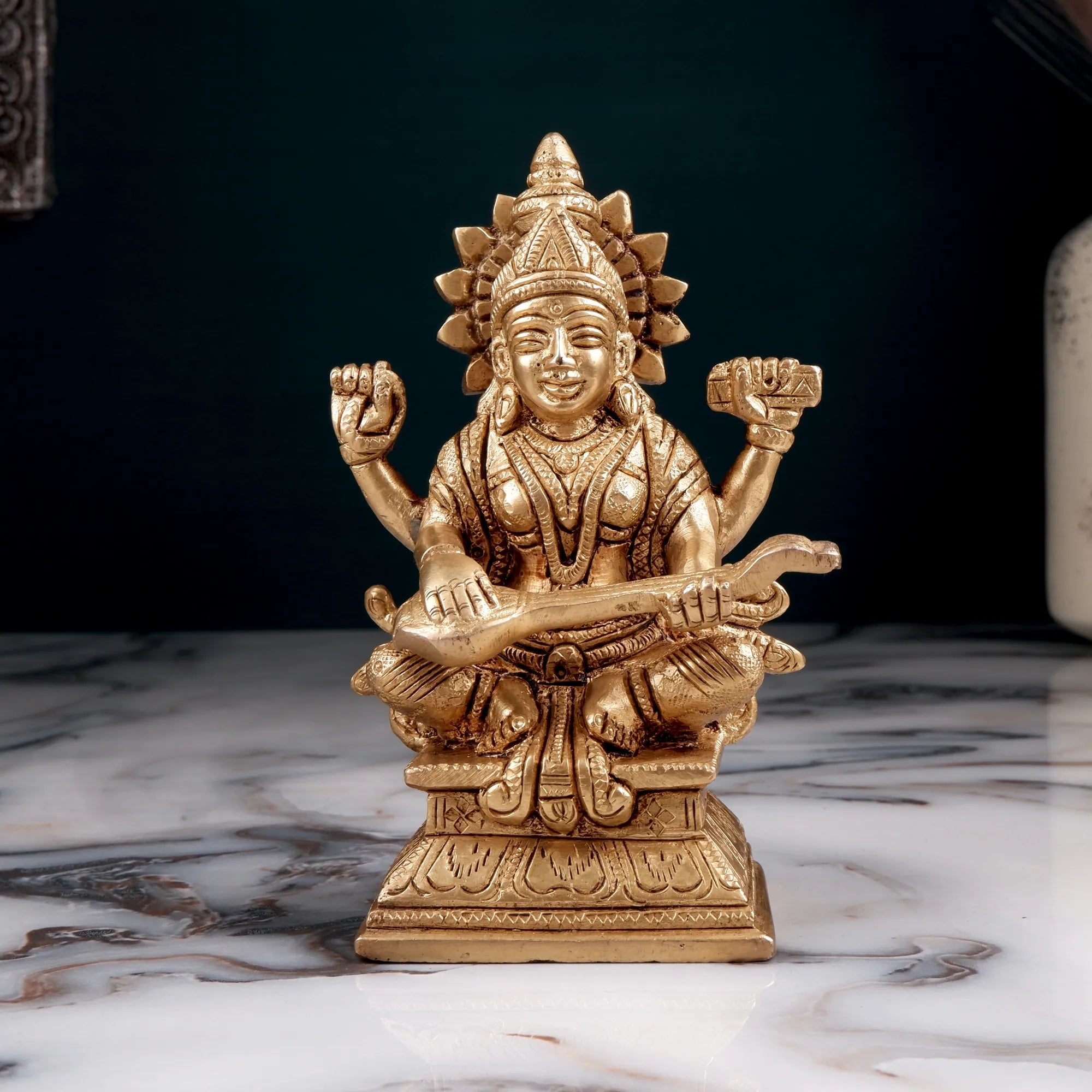 Brass Maa Saraswati Idol (5.5 Inch)