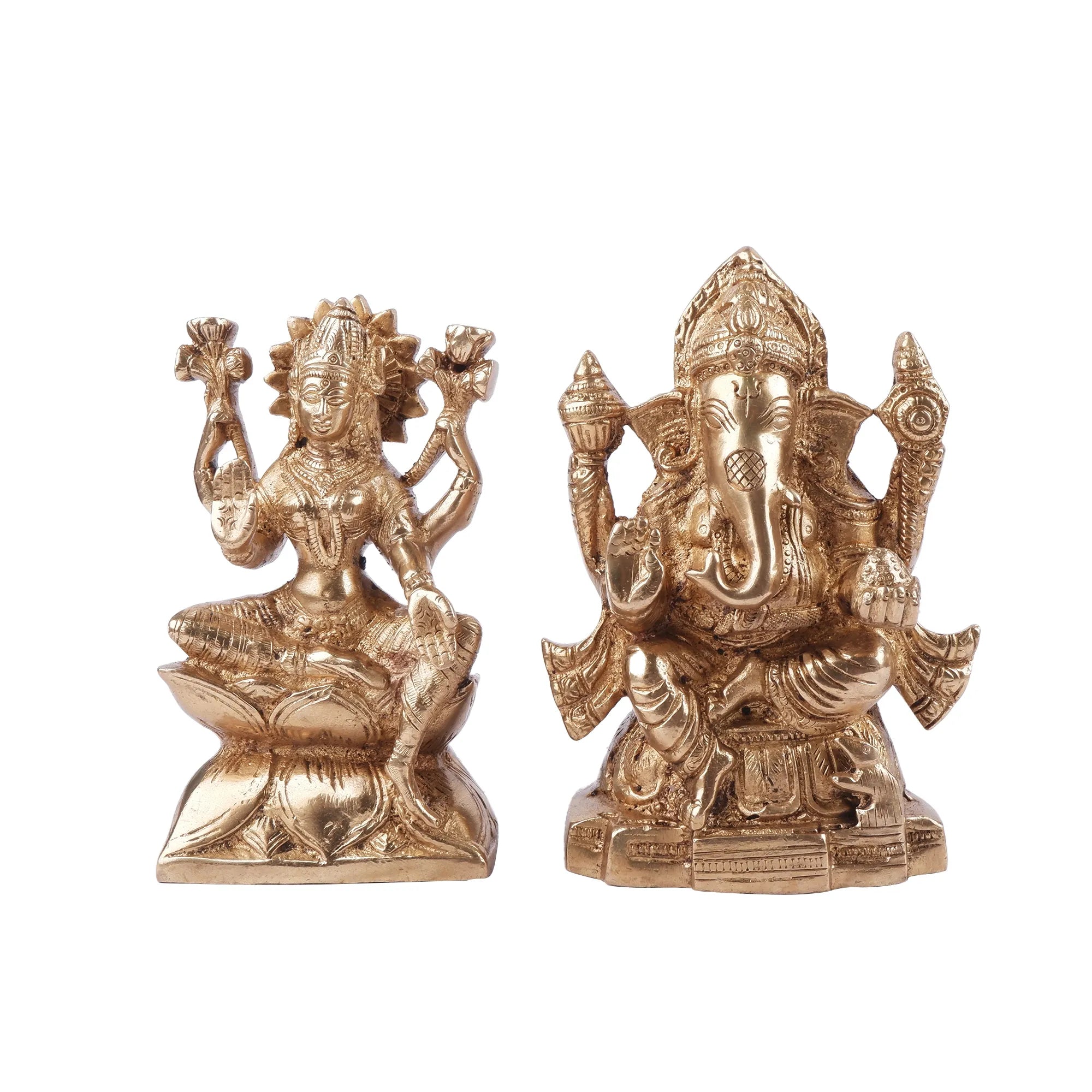 Brass Lakshmi Ganesh Idol (5.9 Inch)