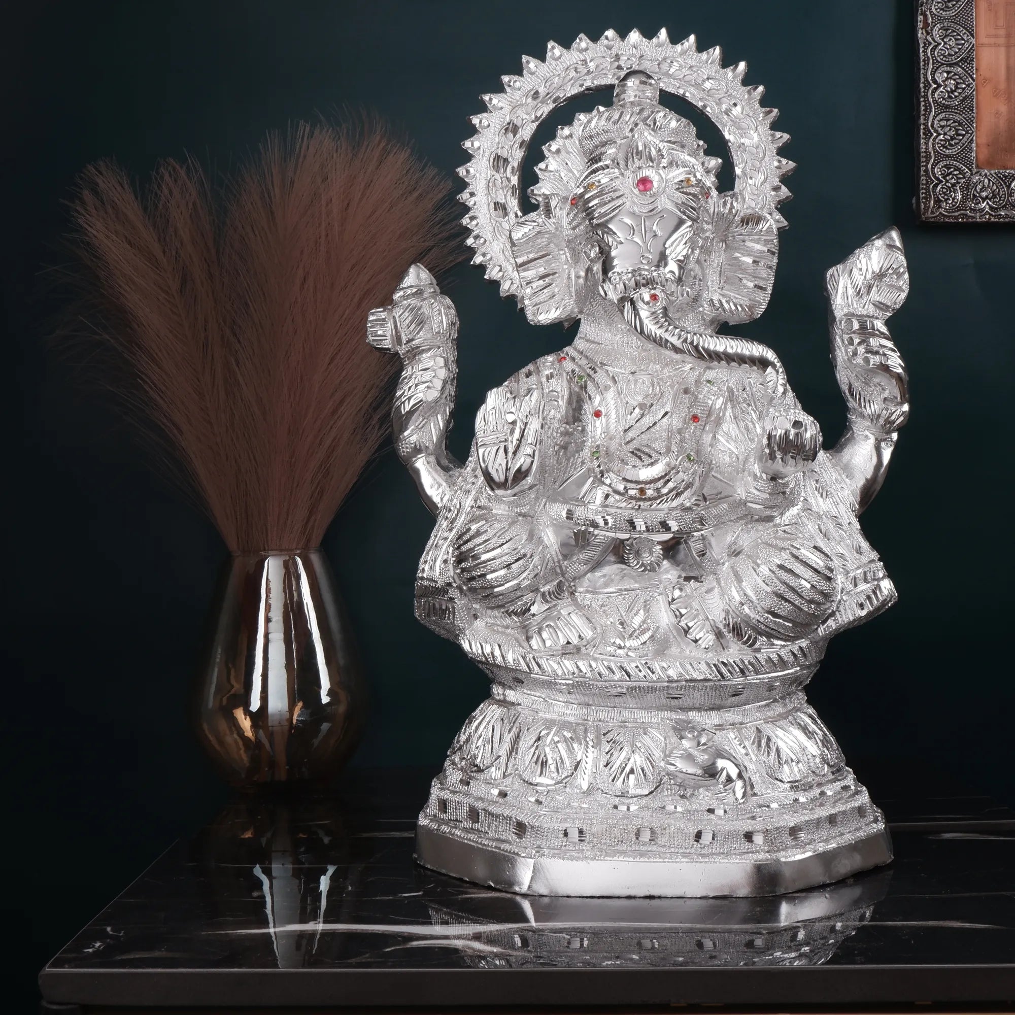 White Metal Ganesh Idol (17.3 Inch)