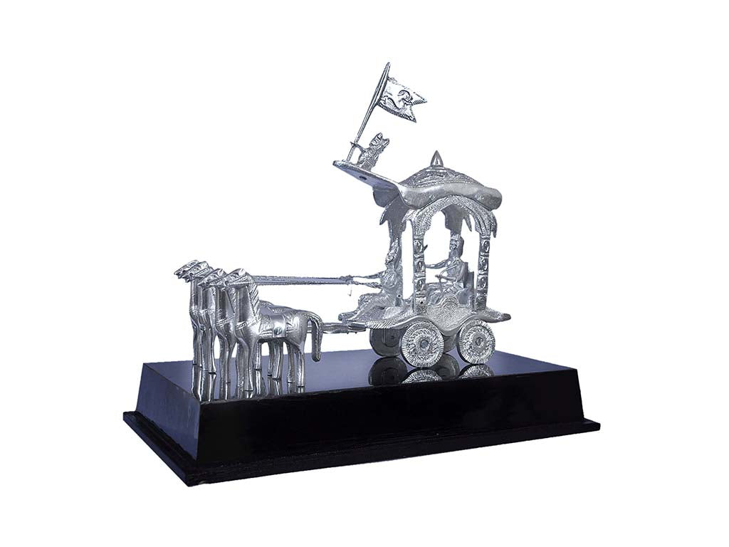 White Metal Krishna Arjun Rath (9.8 Inch)