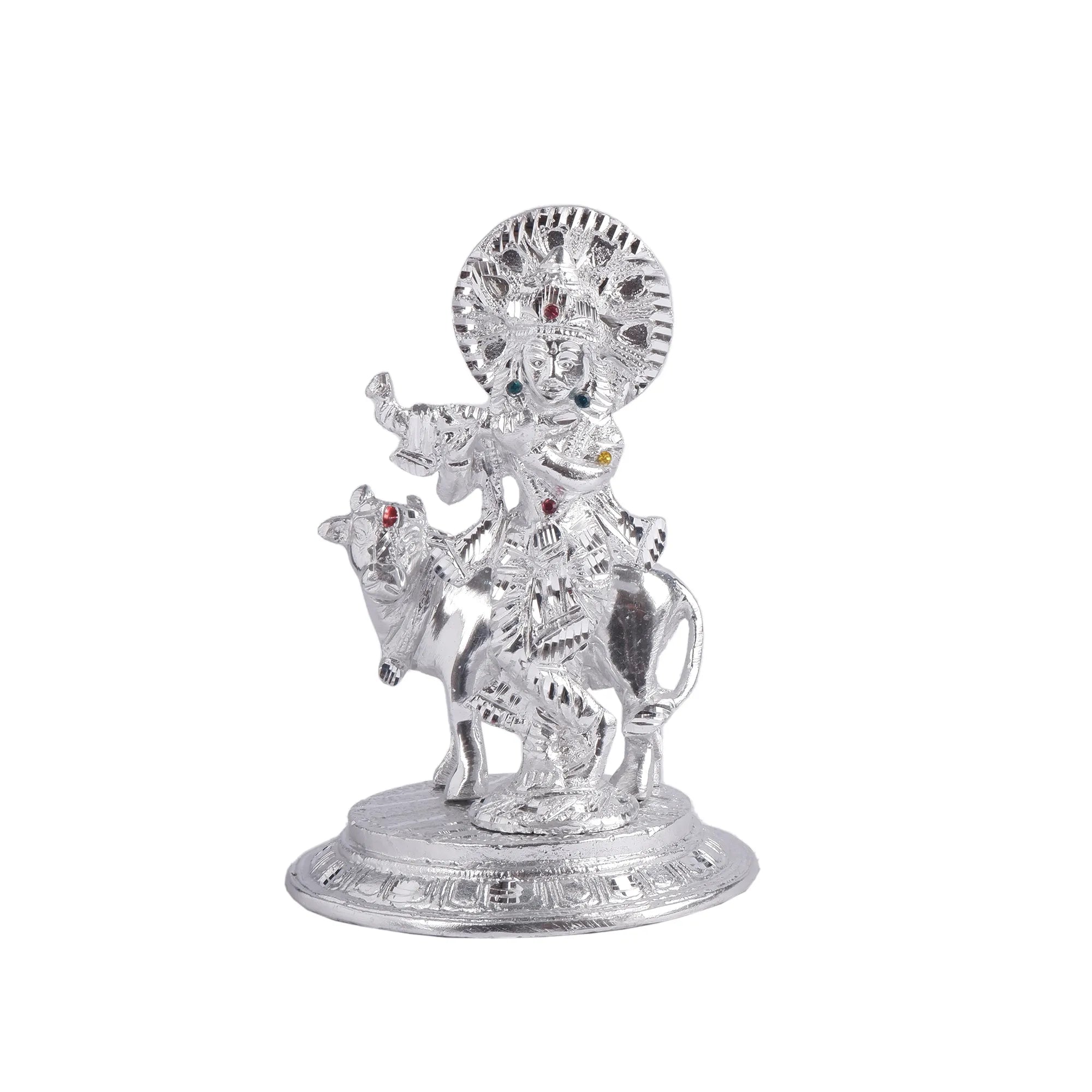 White Metal Gai Krishna Idol (8.2 Inch)