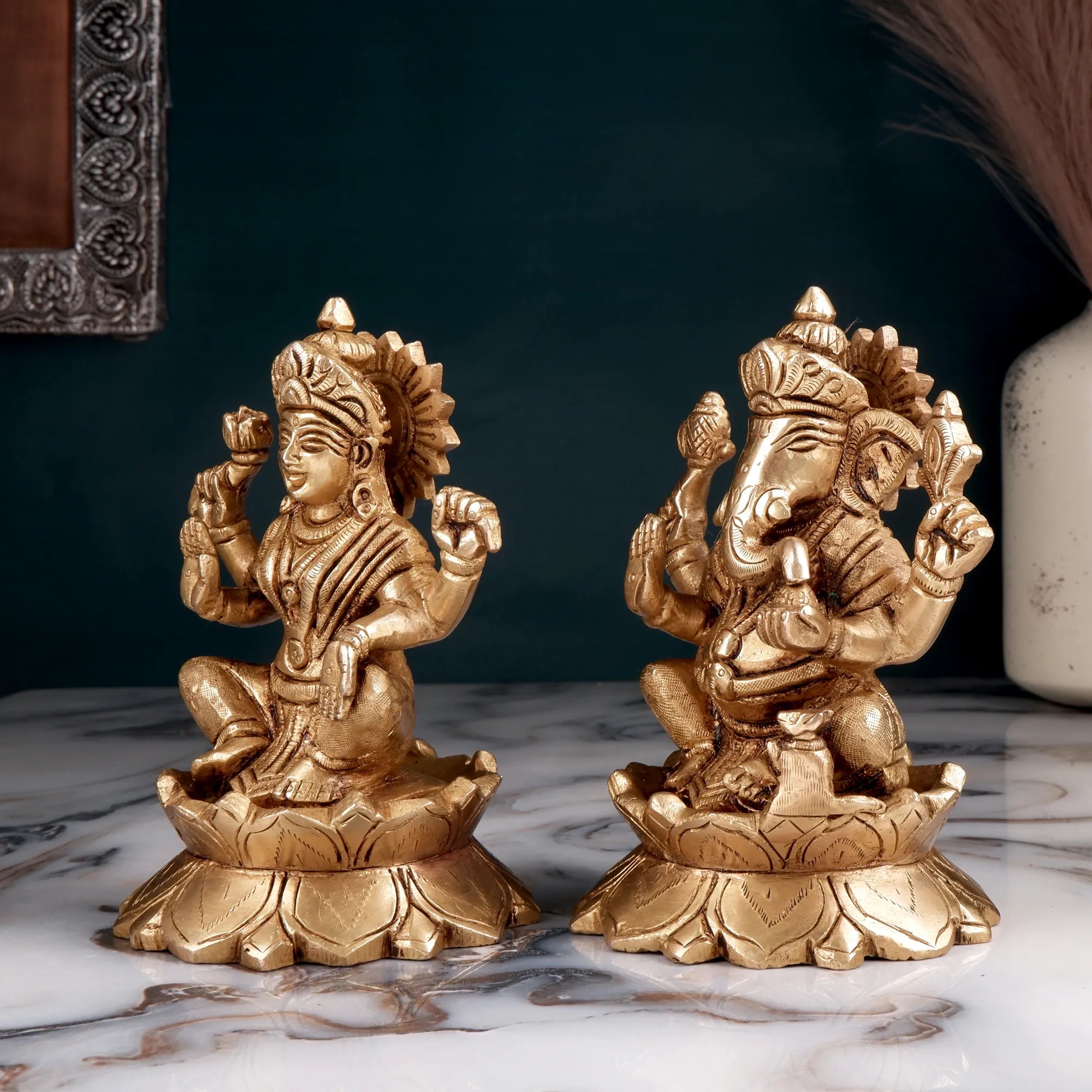 Brass Lakshmi Ganesh Set Idol (5.5 Inch)