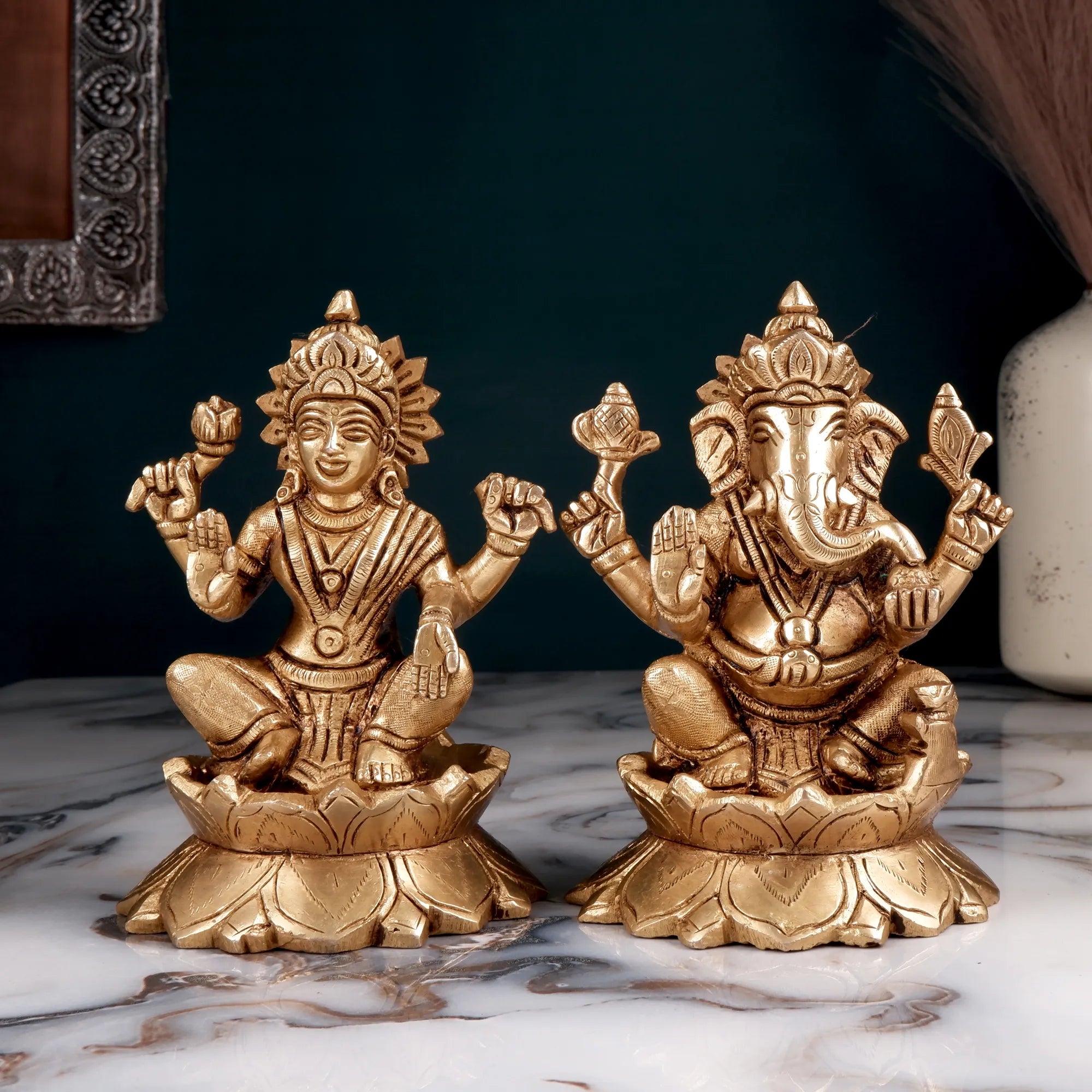 Brass Lakshmi Ganesh Set Idol (5.5 Inch)