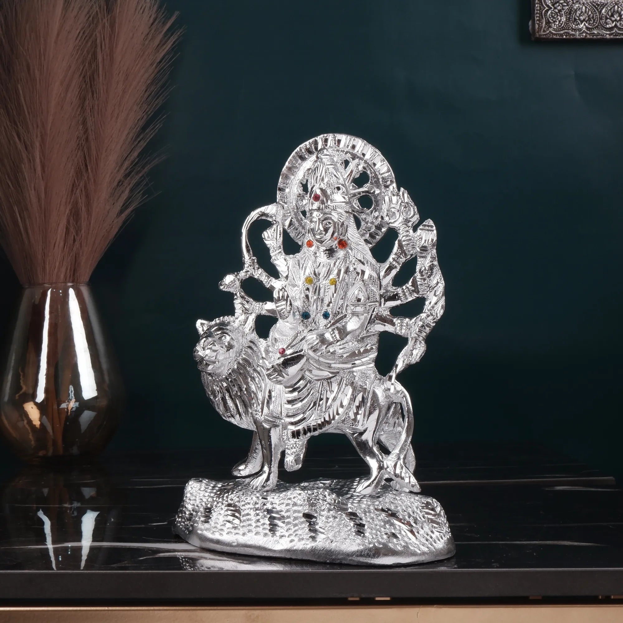 White Metal Mata Durga Idol (9.4 Inch)