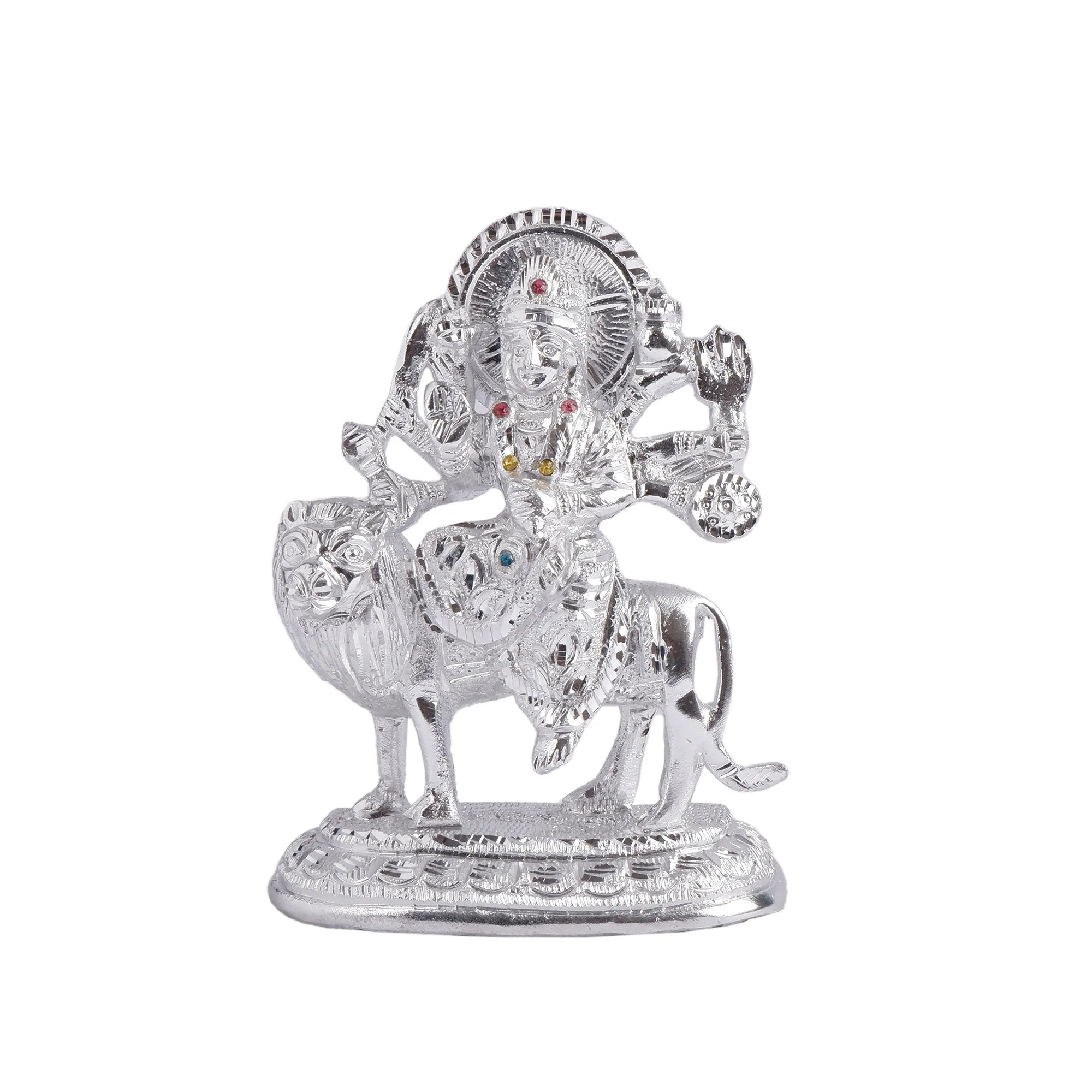 White Metal Durga Idol (7.4 Inch)