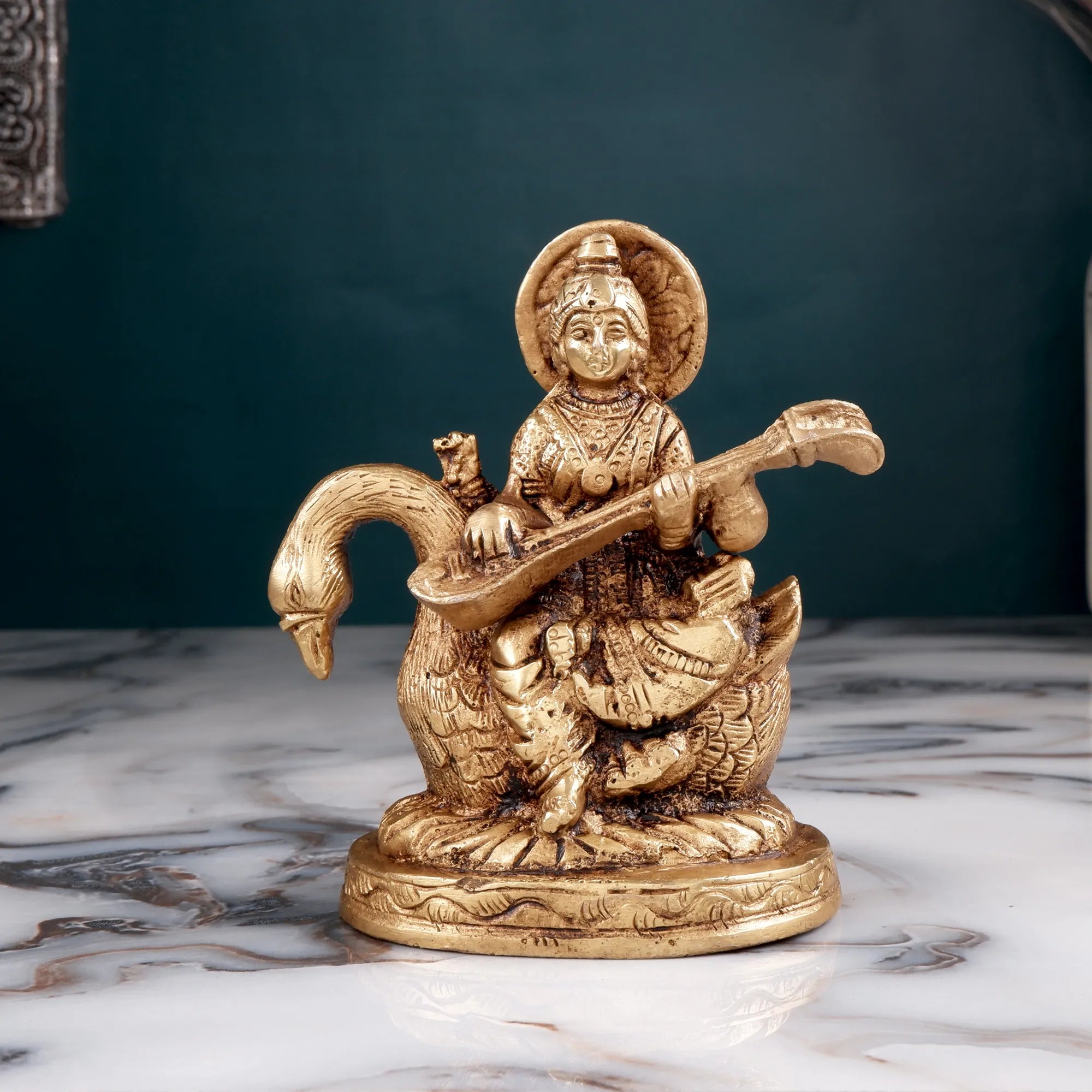 Brass Maa Saraswati Idol (4.7 Inch)