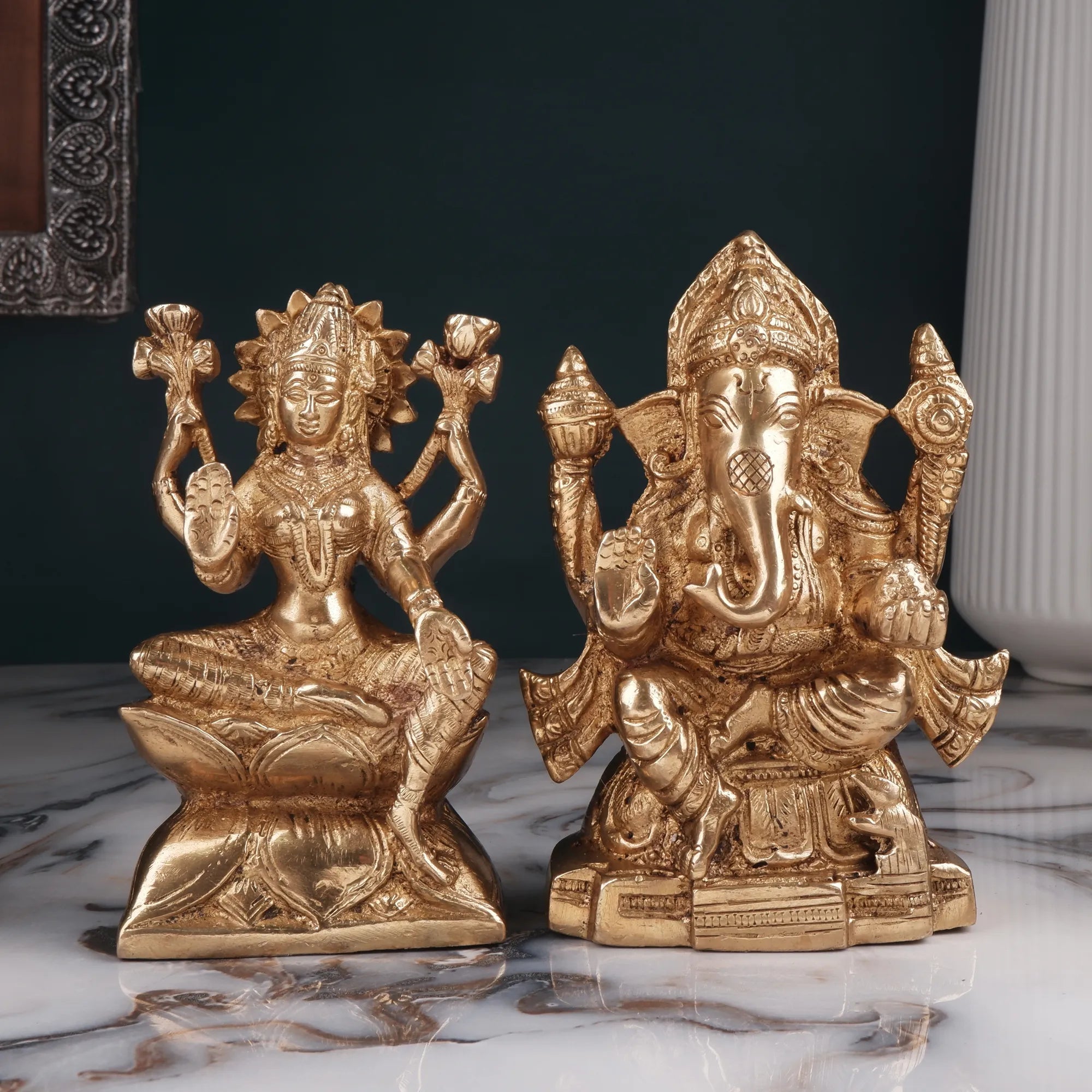 Brass Lakshmi Ganesh Idol (5.9 Inch)