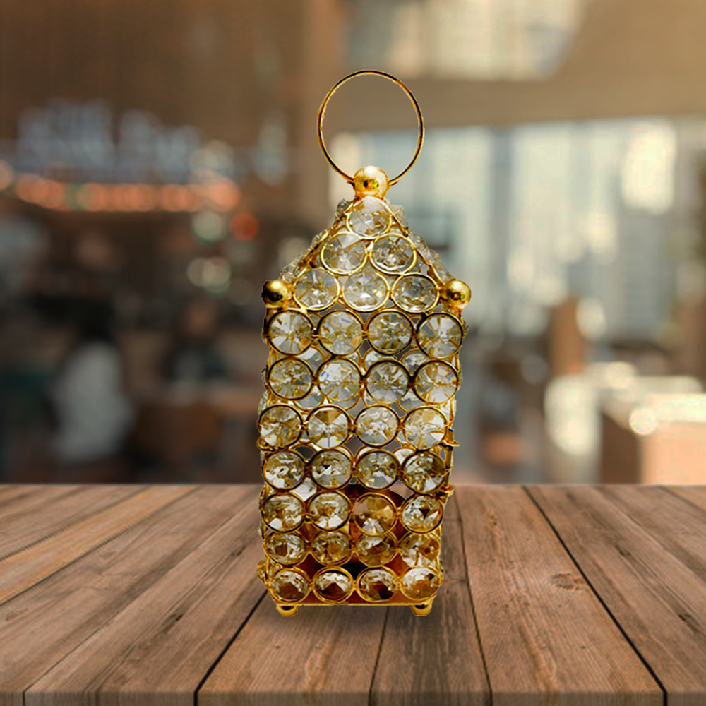 Brass Crystal Lantern Diya (8.2 Inch)