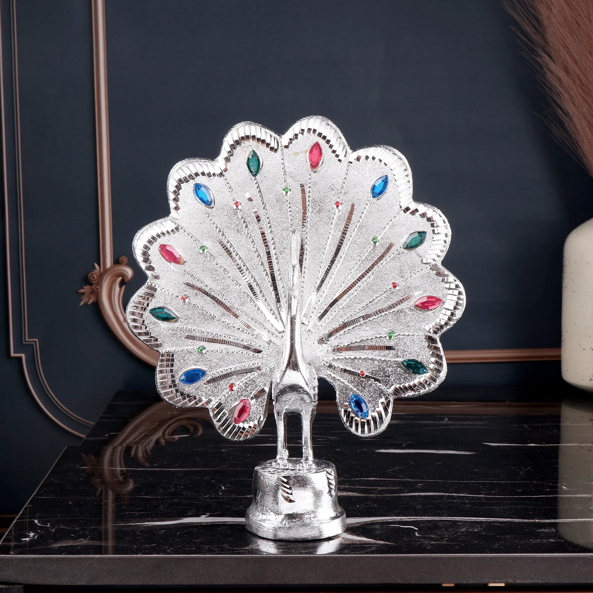 White Metal Peacock(Mor) (8.2 Inch)