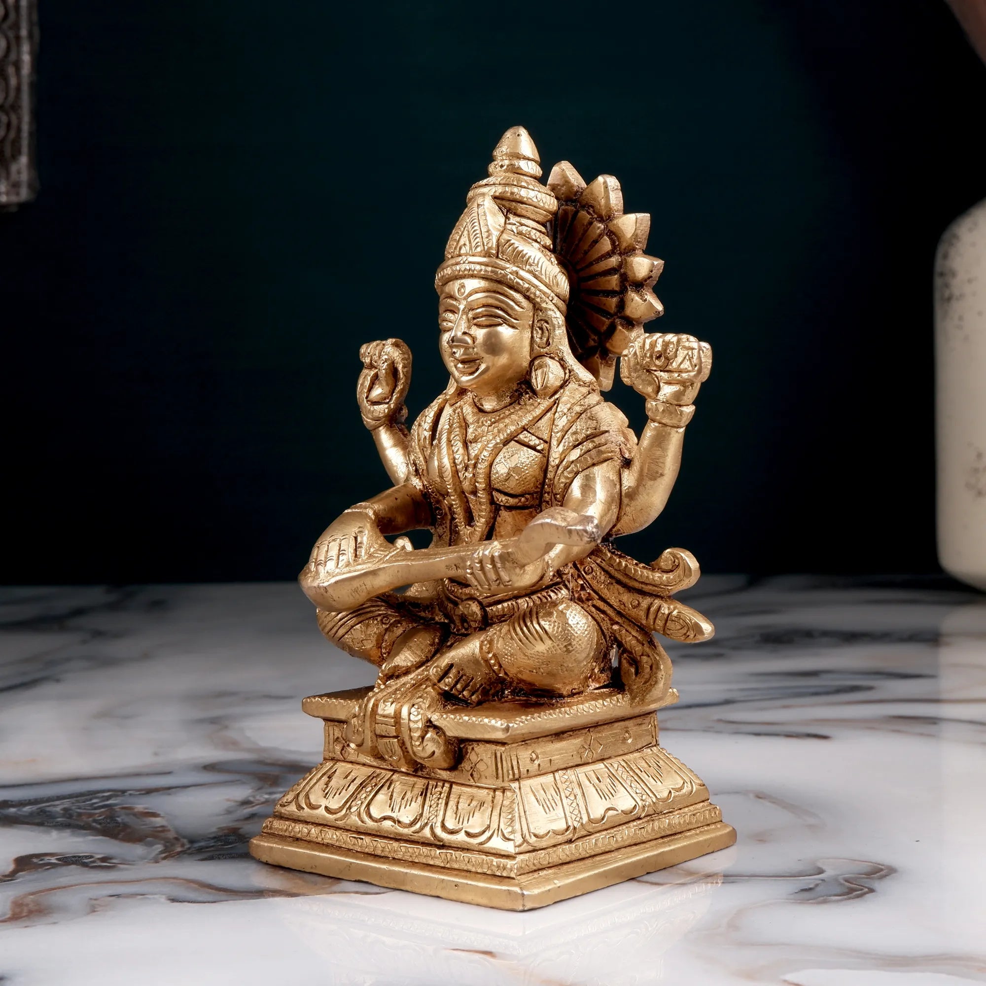 Brass Maa Saraswati Idol (5.5 Inch)