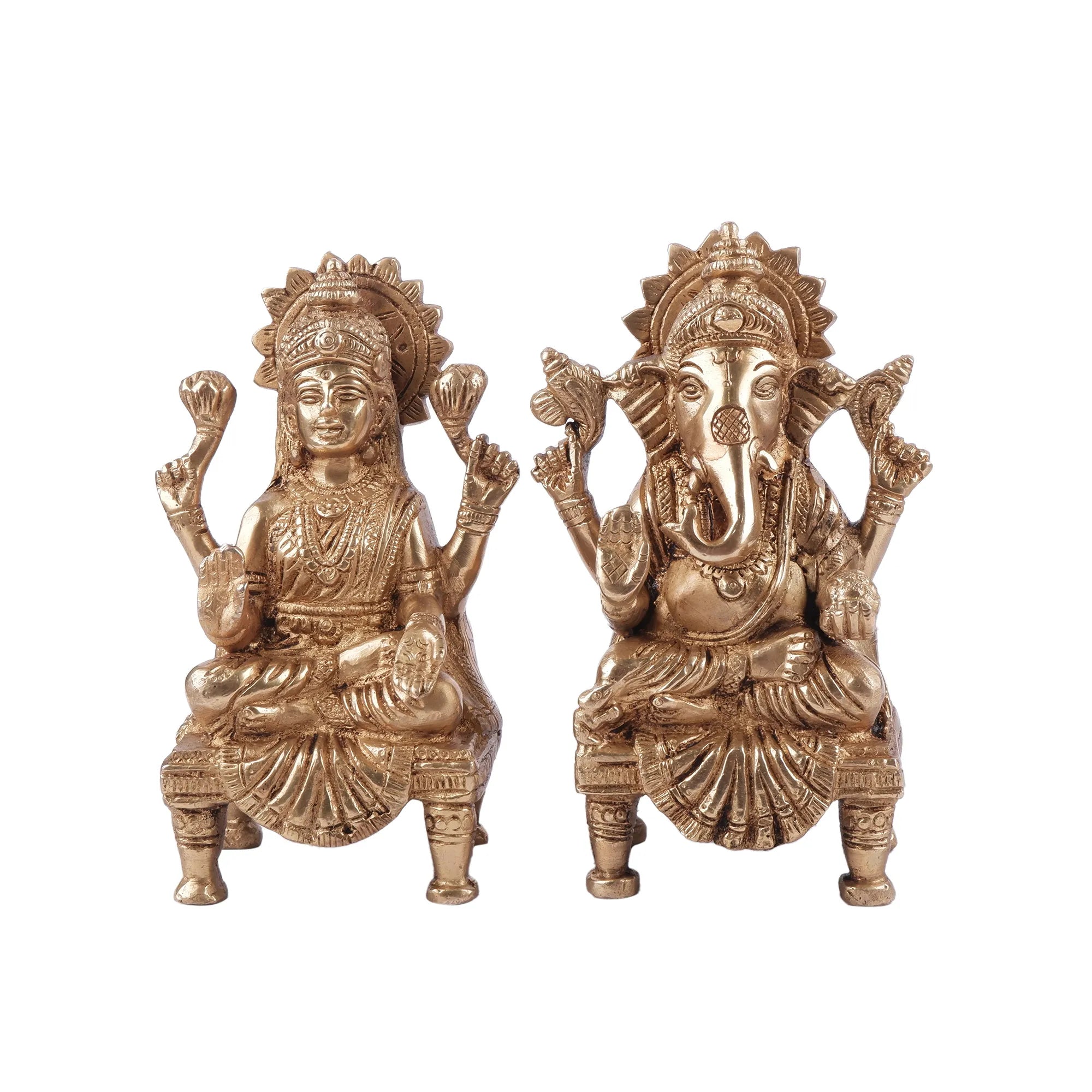 Brass Lakshmi Ganesh Set Idol (6.2 Inch)