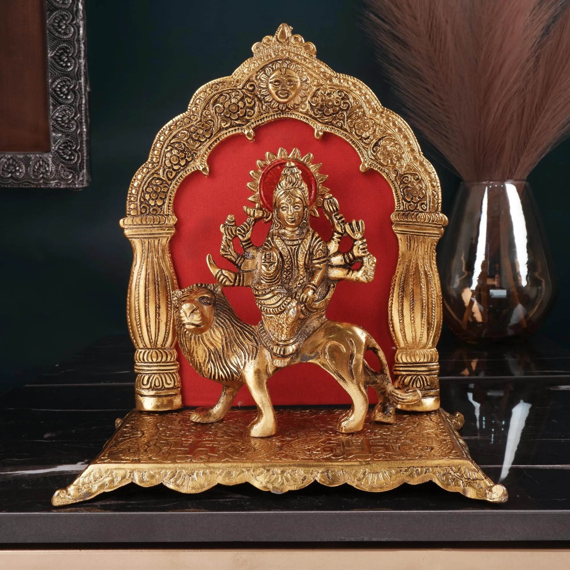 German Silver Durga Ji Idol (9.8 Inch)