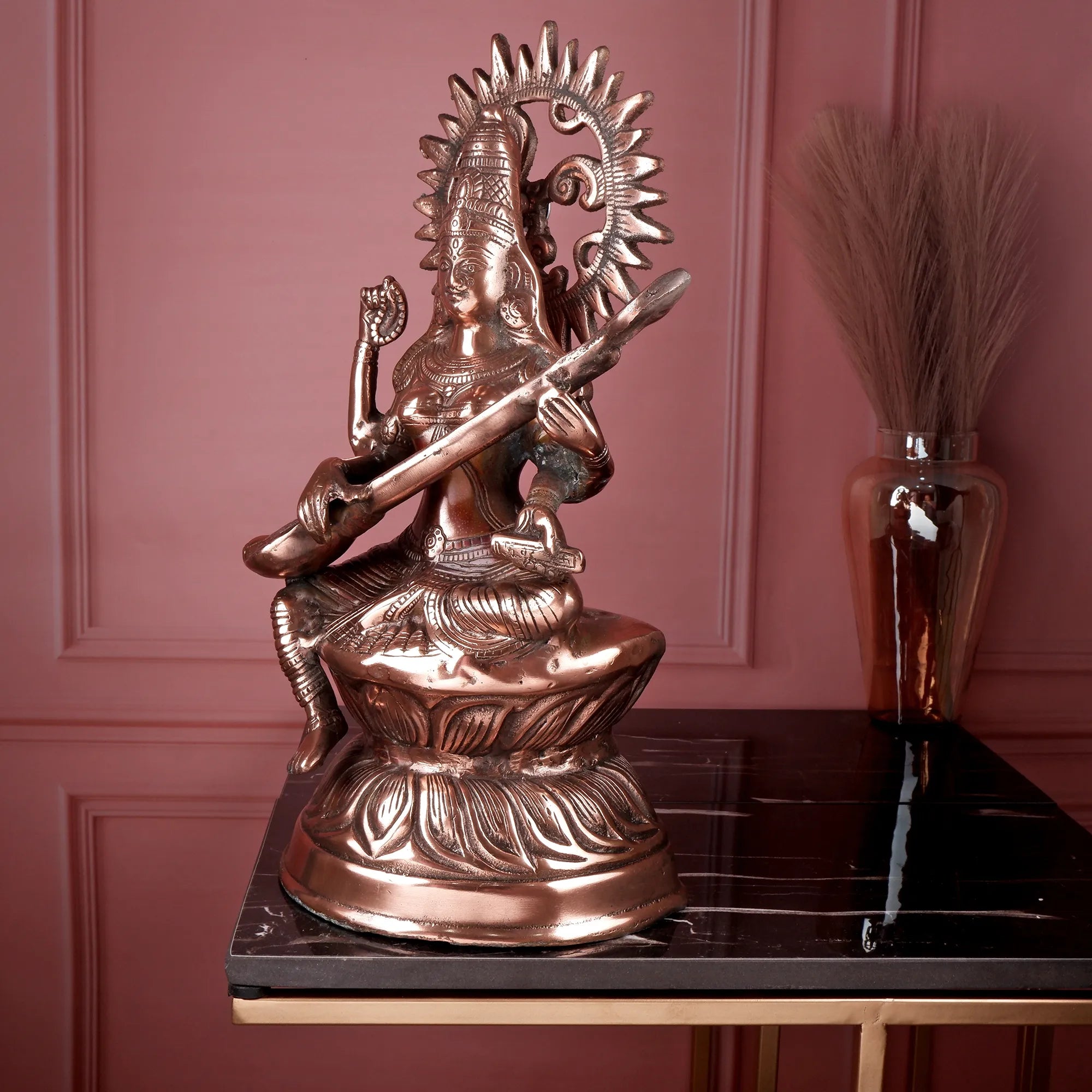 Gun Metal Saraswati Idol (16.5 Inch)