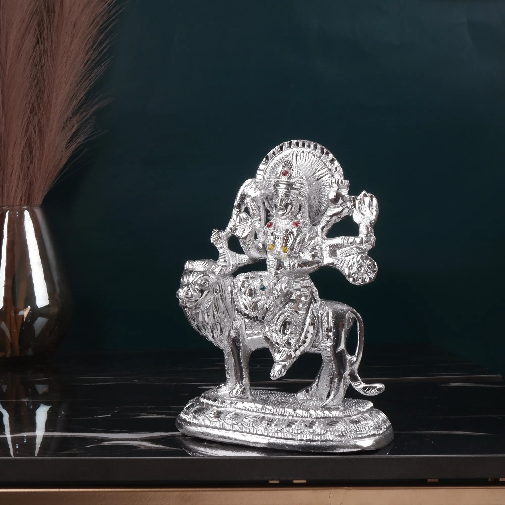 White Metal Durga Idol (7.4 Inch)