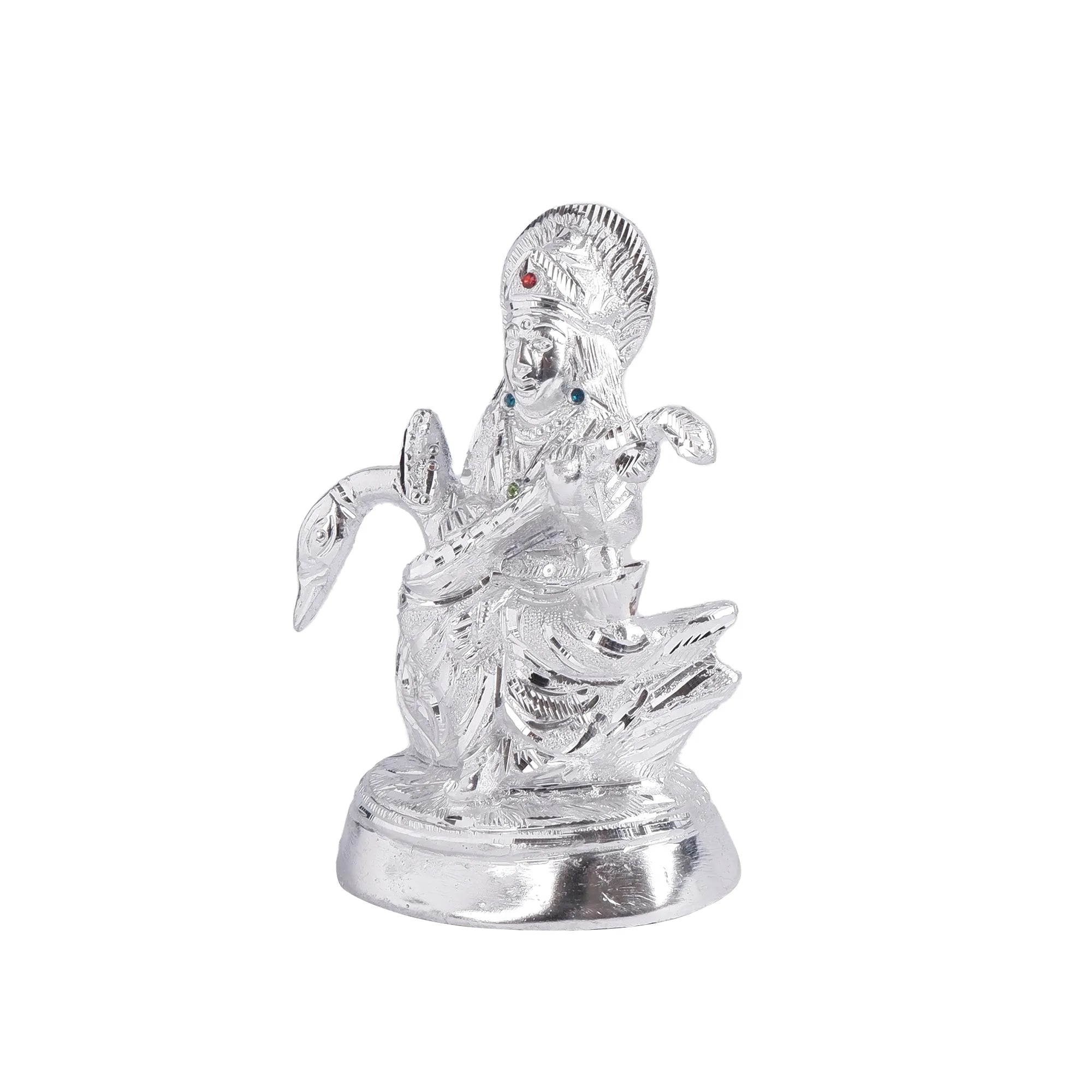 White Metal Saraswati Idol (7.4 Inch)