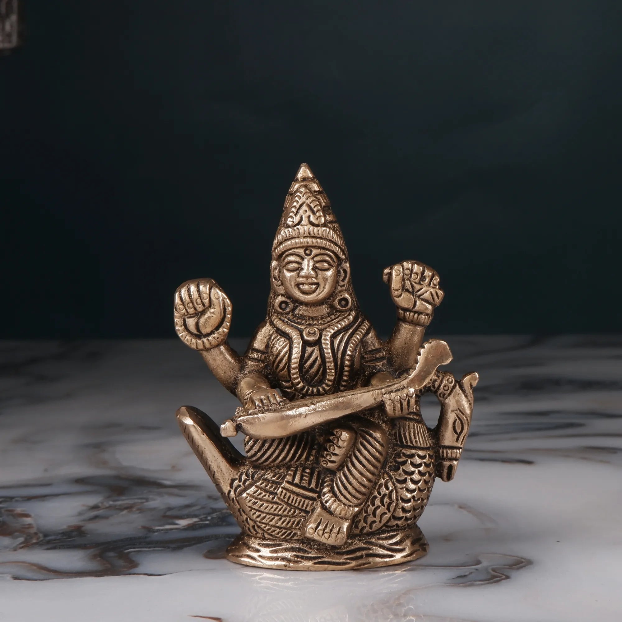 Brass Saraswati Idol(3.9 Inch)