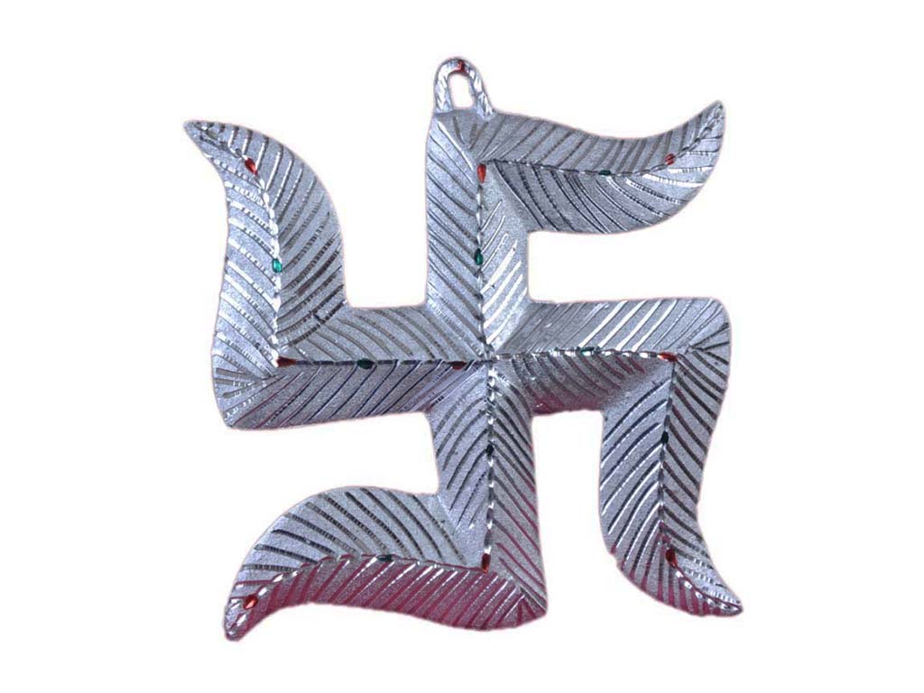 Silver Colour Hanging Swastik White Metal (9.4 Inch)