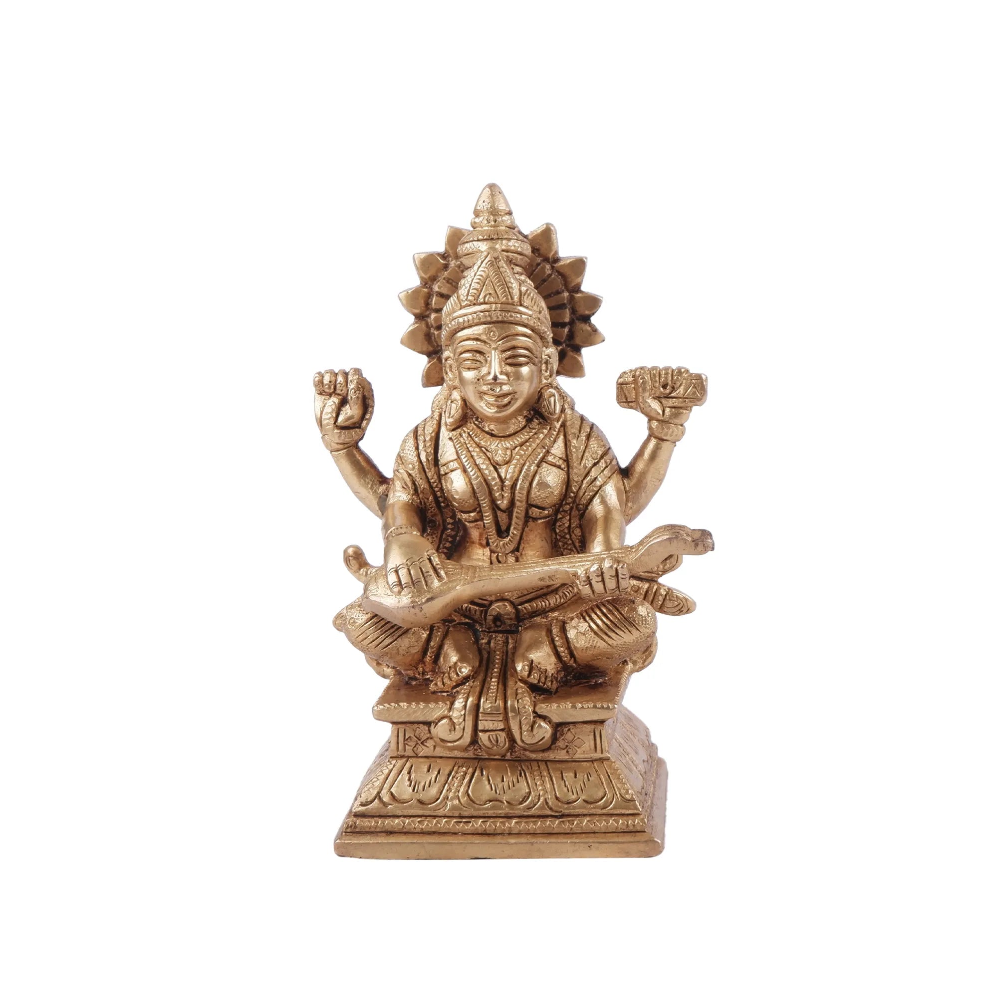 Brass Maa Saraswati Idol (5.5 Inch)