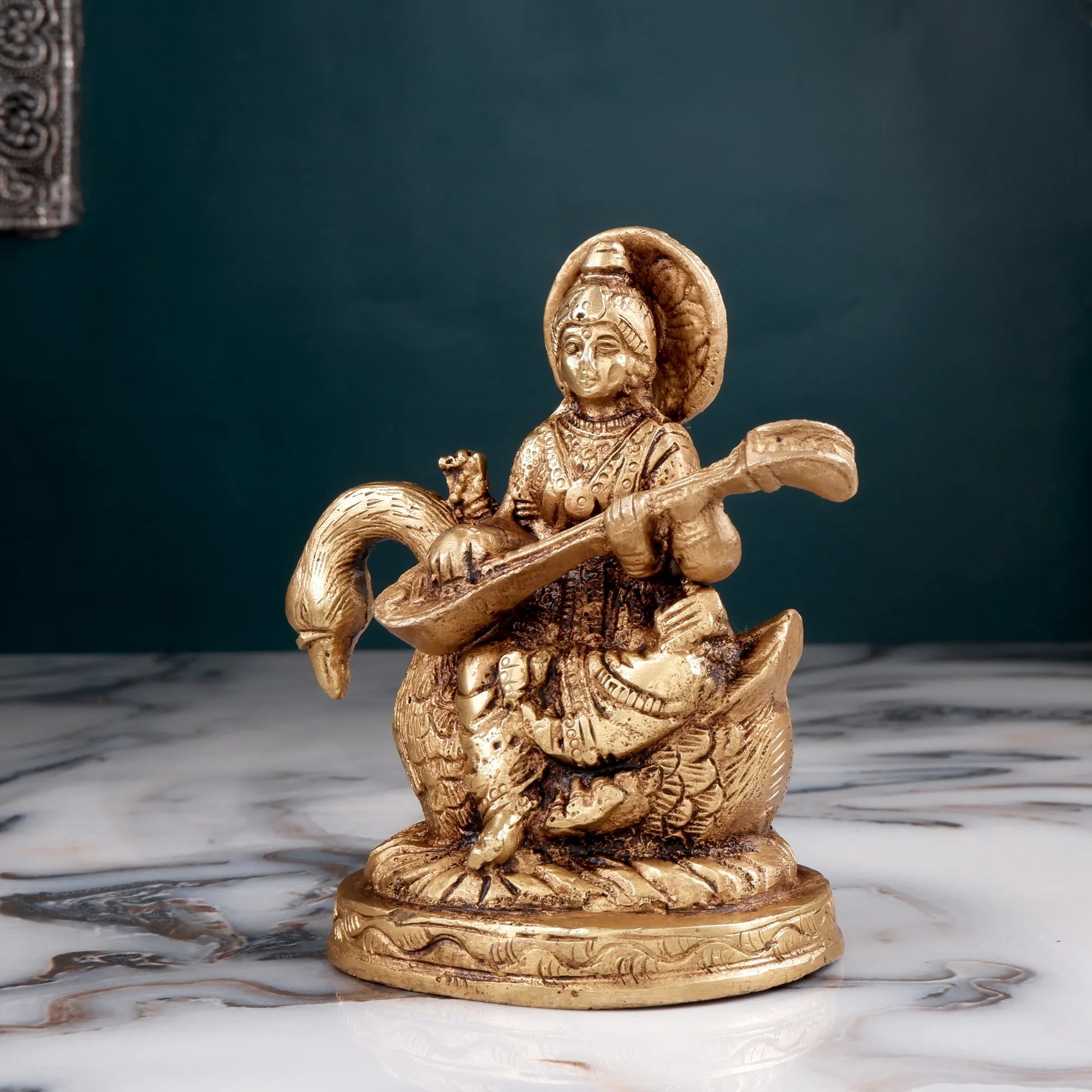 Brass Maa Saraswati Idol (4.7 Inch)