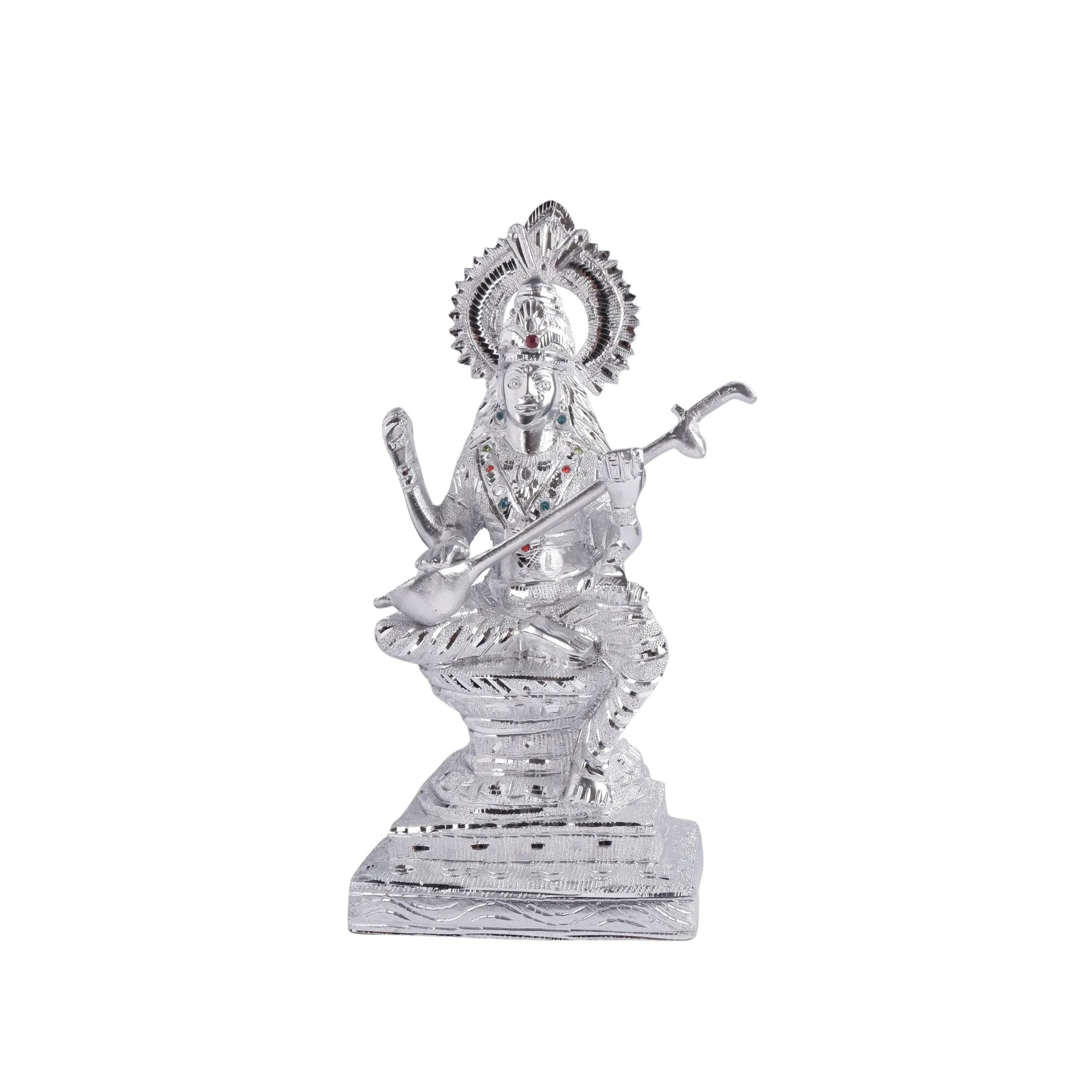 White Metal Saraswati Idol (14.5 Inch)